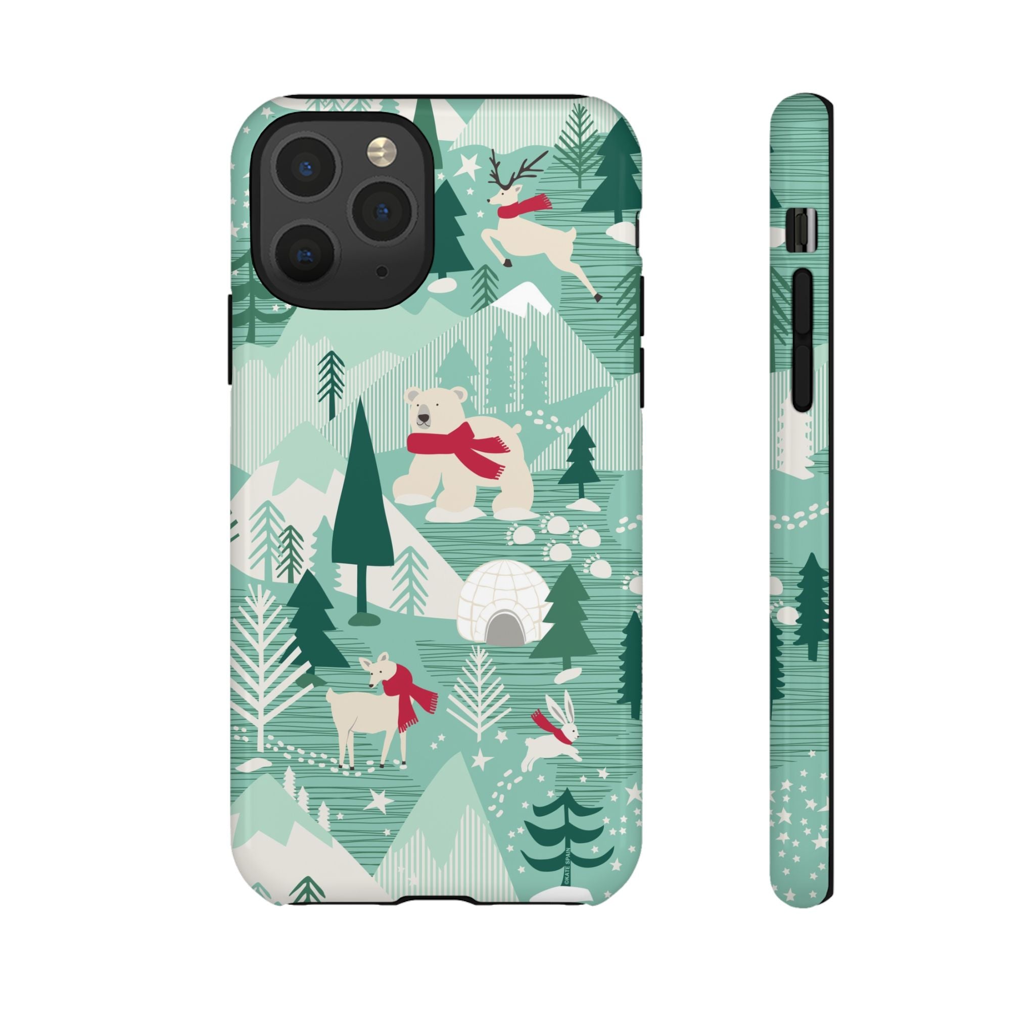 Arctica Winter Tough iPhone 11 Pro Case – Glossy | aqua, evergreen, white, animal frolic winter wonderland print