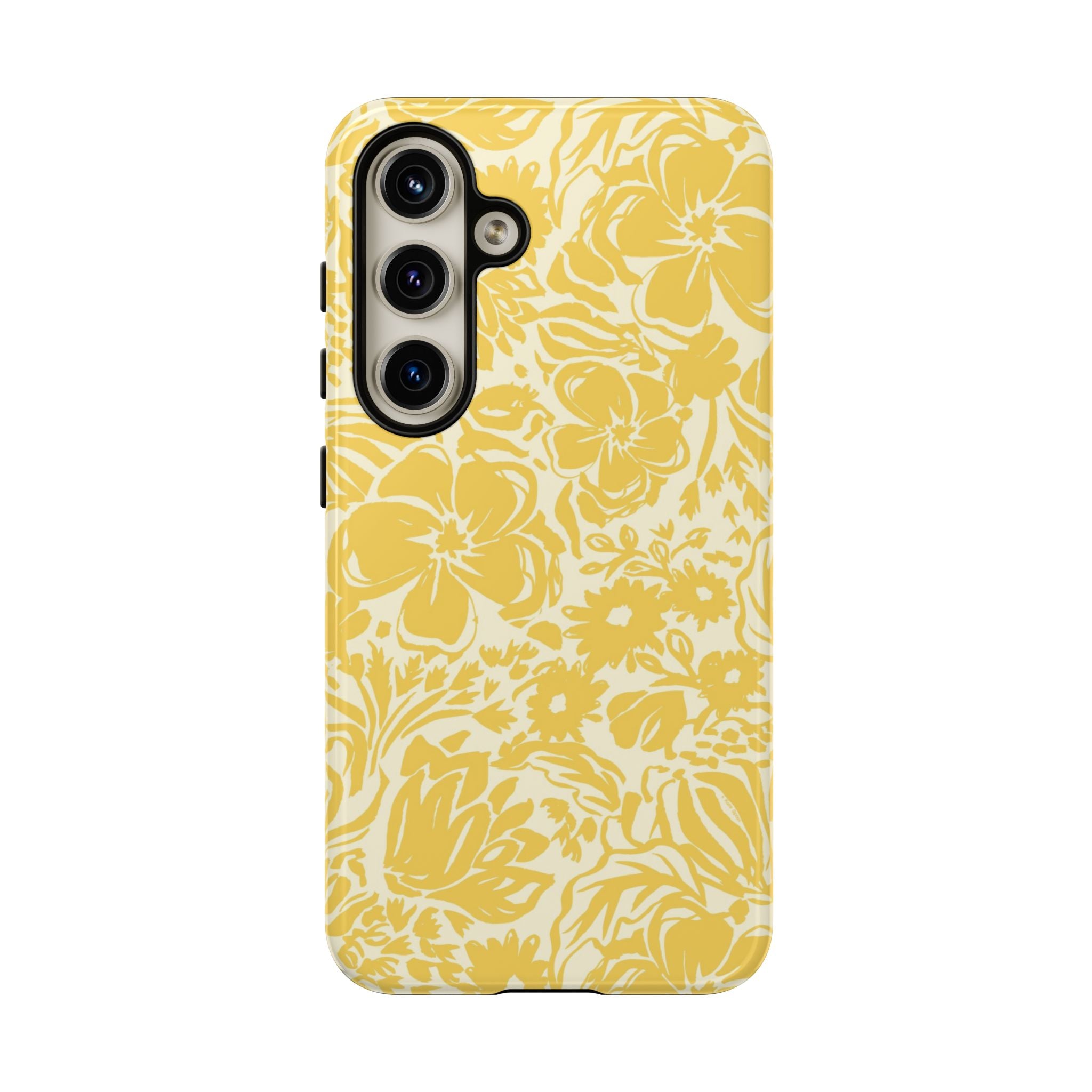 Rhapsody Yellow Samsung Galaxy S24 Glossy case — bold golden yellow floral print on cream by Kate Spain