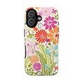 Luxury Terrain Tough iPhone 17 Case – Glossy | white, magenta, coral botanical woodland floral print