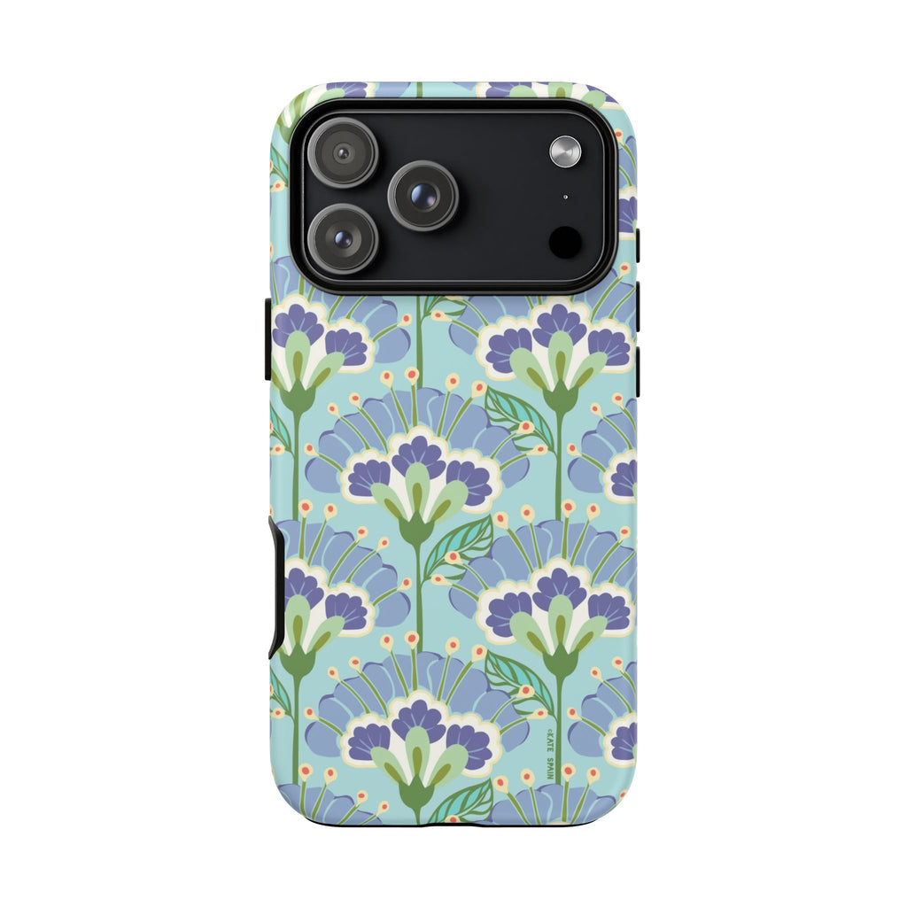 Lantern Flower Tough iPhone 17 Pro Max Case – Matte | aqua, periwinkle, green botanical lantern floral print