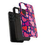Hearts Samsung Galaxy S24 Ultra Case – detail view of layered construction of case | navy, pink, blush, red heart print