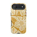 Vintage Bloom Gold iPhone 17 Air case – Glossy | gold ground, large-scale cream clematis print, engraved petal detail, dual-layer protection