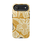 Vintage Bloom Gold iPhone 17 Air case – Glossy | gold ground, large-scale cream clematis print, engraved petal detail, dual-layer protection