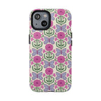 Butterfly MagSafe iPhone 14 Case – Glossy | cream, magenta, periwinkle butterfly floral print