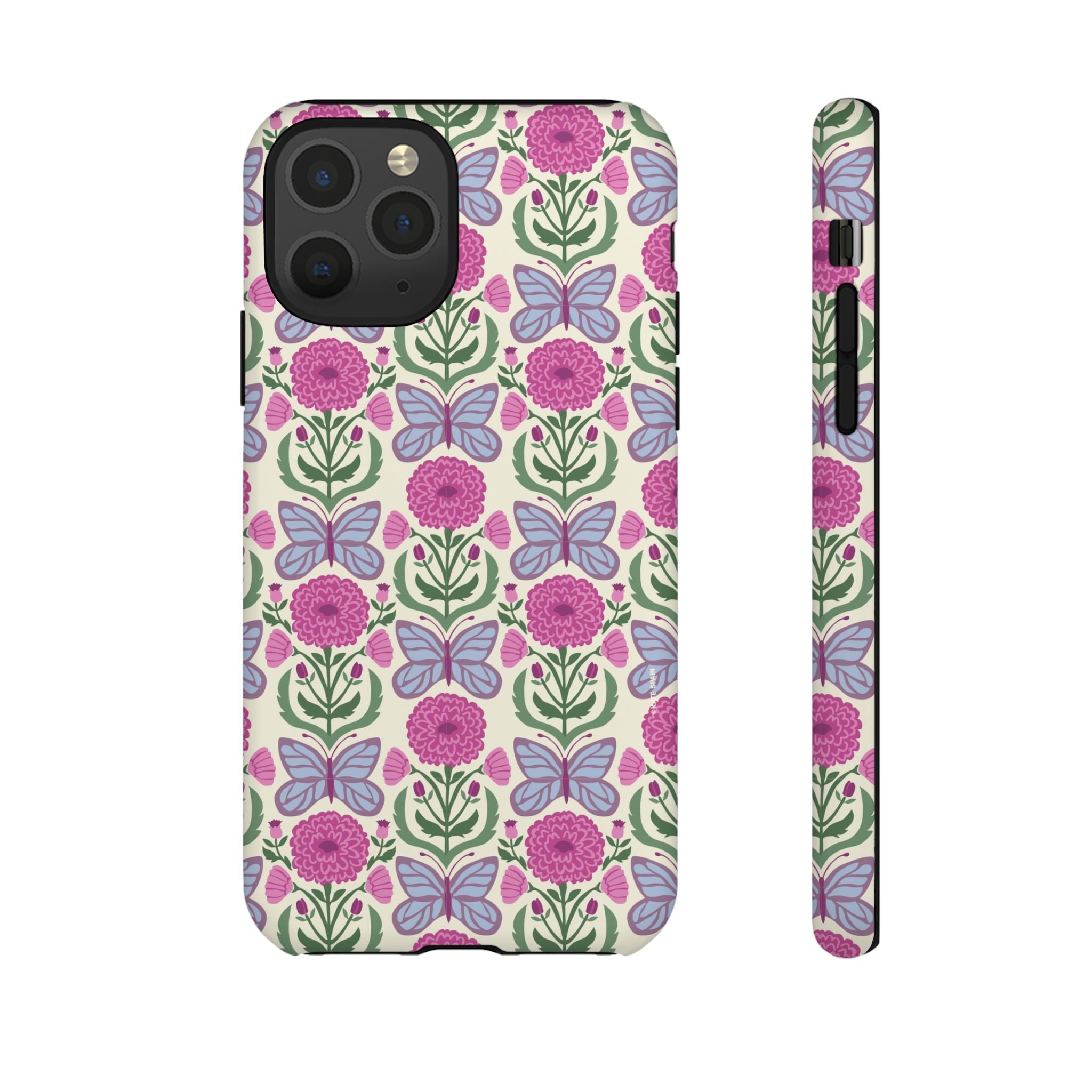 Butterfly Tough iPhone 11 Pro Case – Matte | cream, magenta, periwinkle butterfly floral print