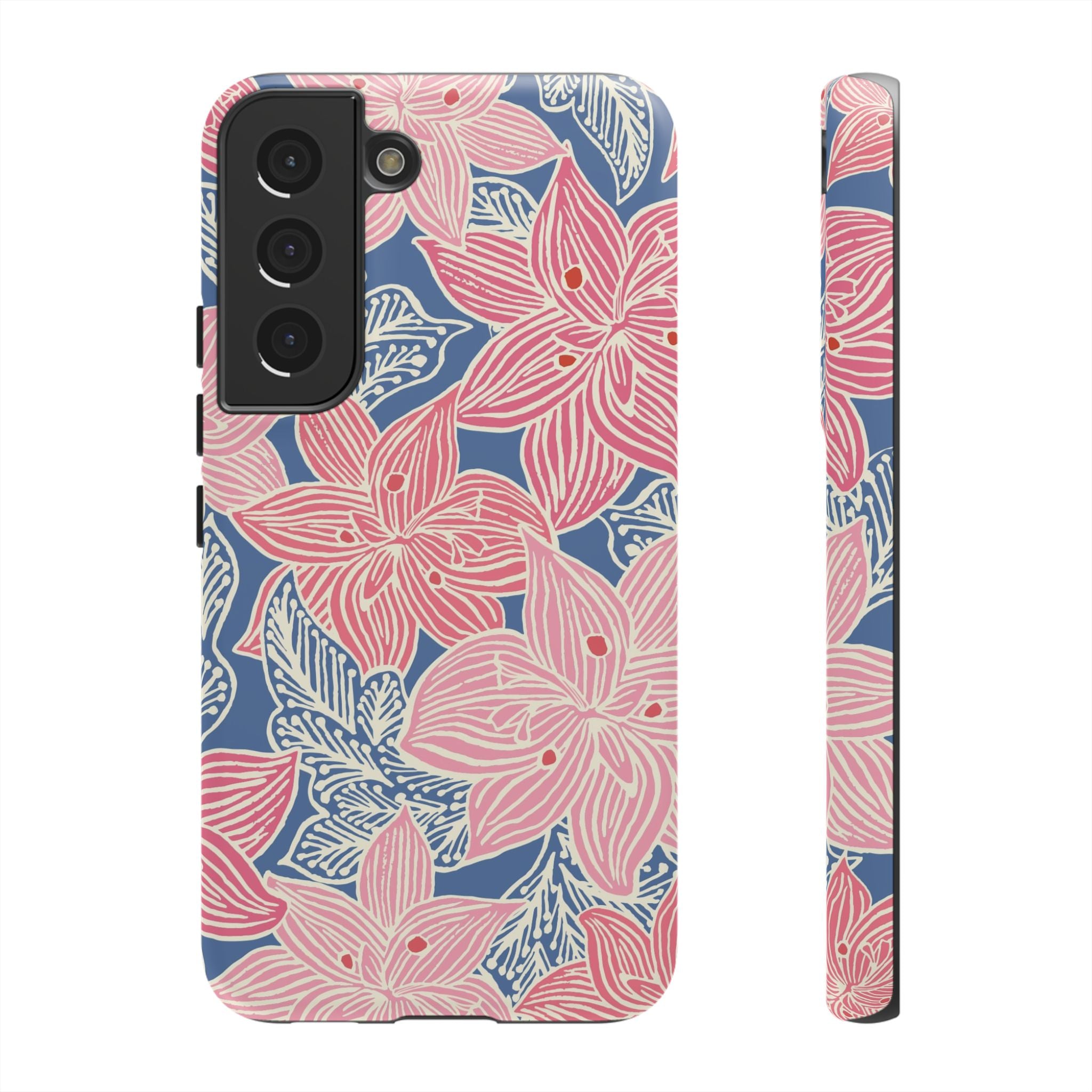 Hibiscus Lagoon Samsung Galaxy S22 Case – Matte | coral, blush, cream, dusty blue hibiscus botanical print