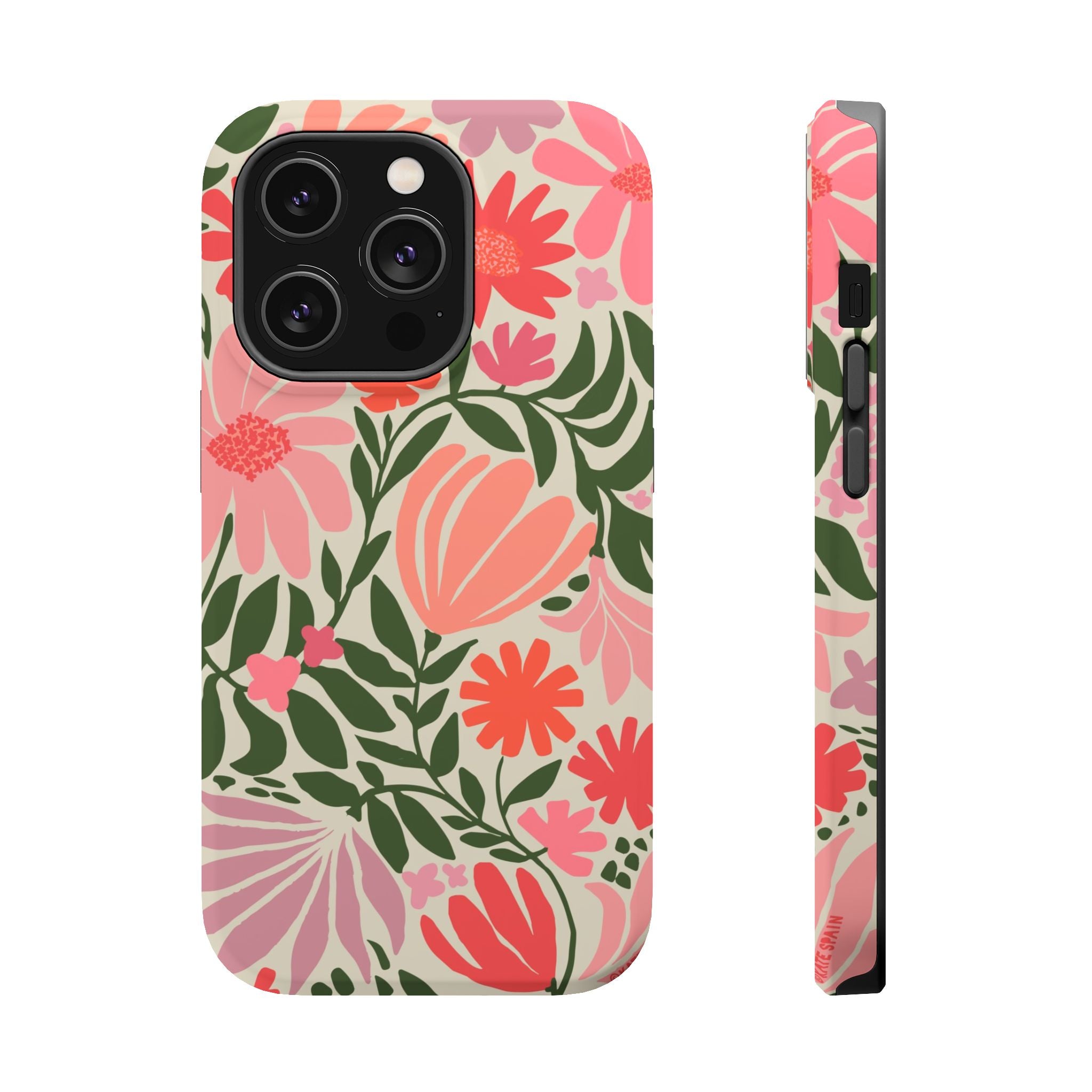 Botanica MagSafe iPhone 14 Plus Case – Matte | coral, pink, sage green botanical wildflower print