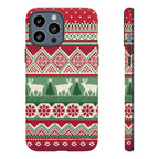 Telemark Tough iPhone 13 Pro Max Case – Matte | red, green, cream fair isle reindeer Nordic print