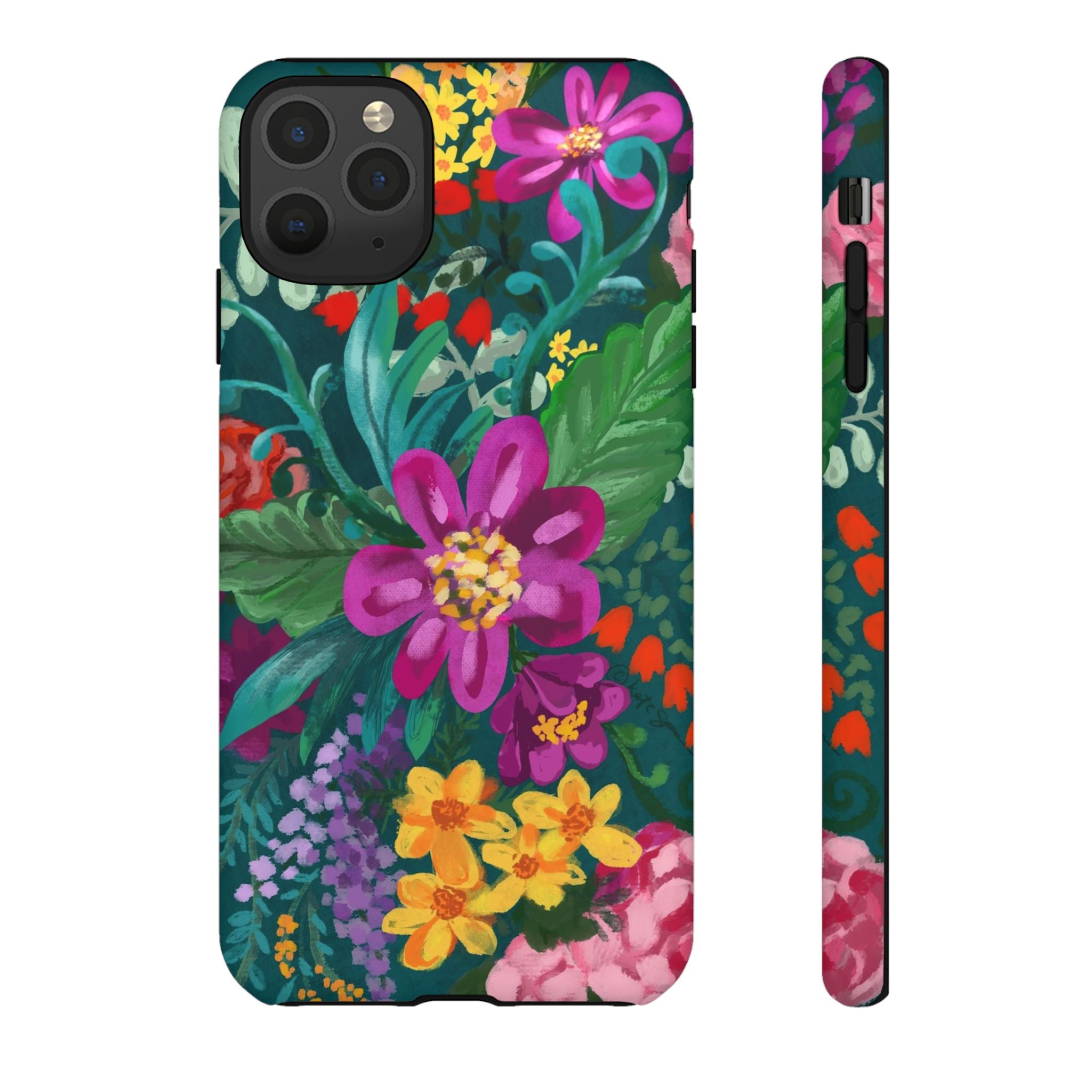 Posy Tough iPhone 11 Pro Max Case – Matte | teal, purple, magenta, yellow botanical wildflower print