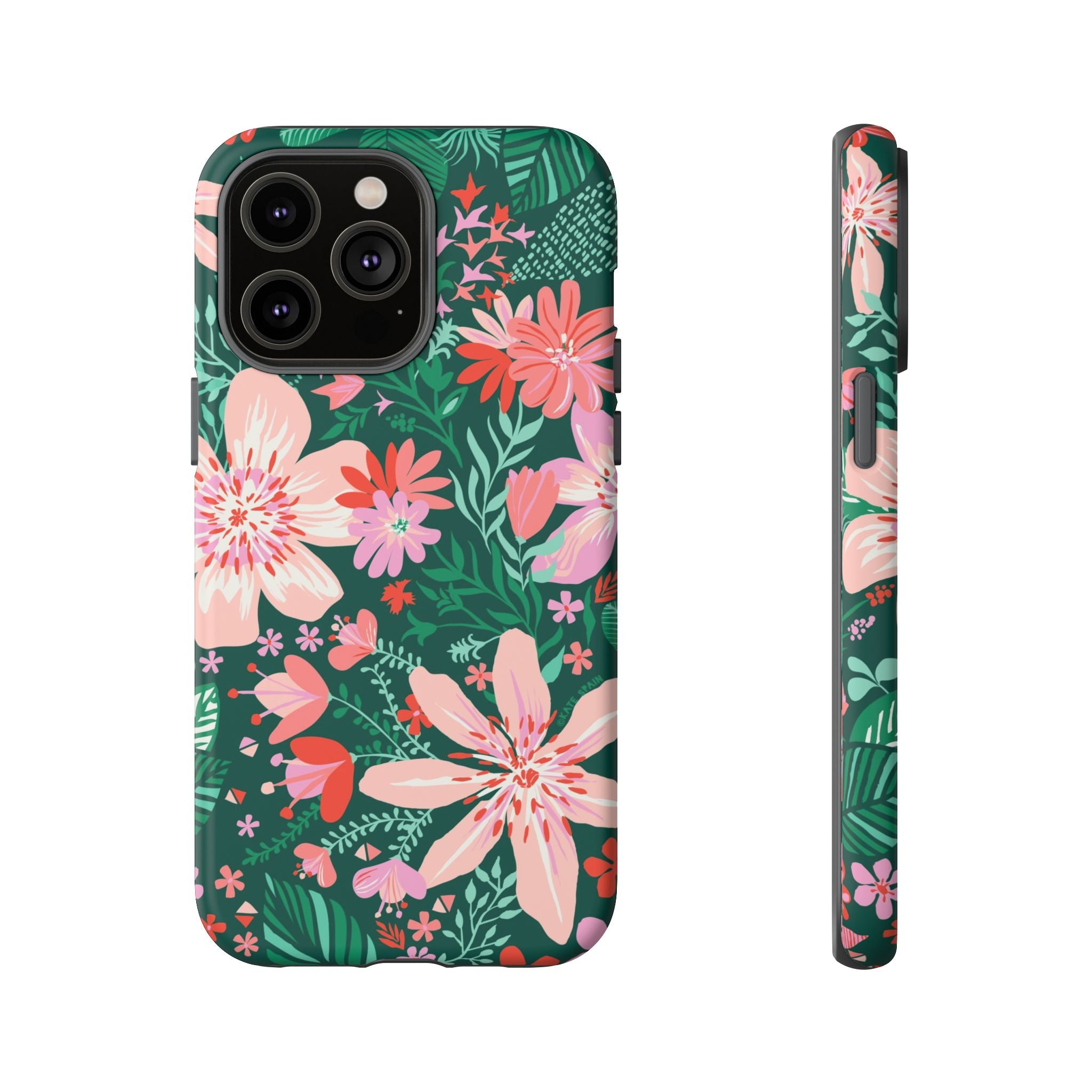 Bonaire Tough iPhone 14 Pro Max Case – Matte | jade, pink, white tropical floral botanical print