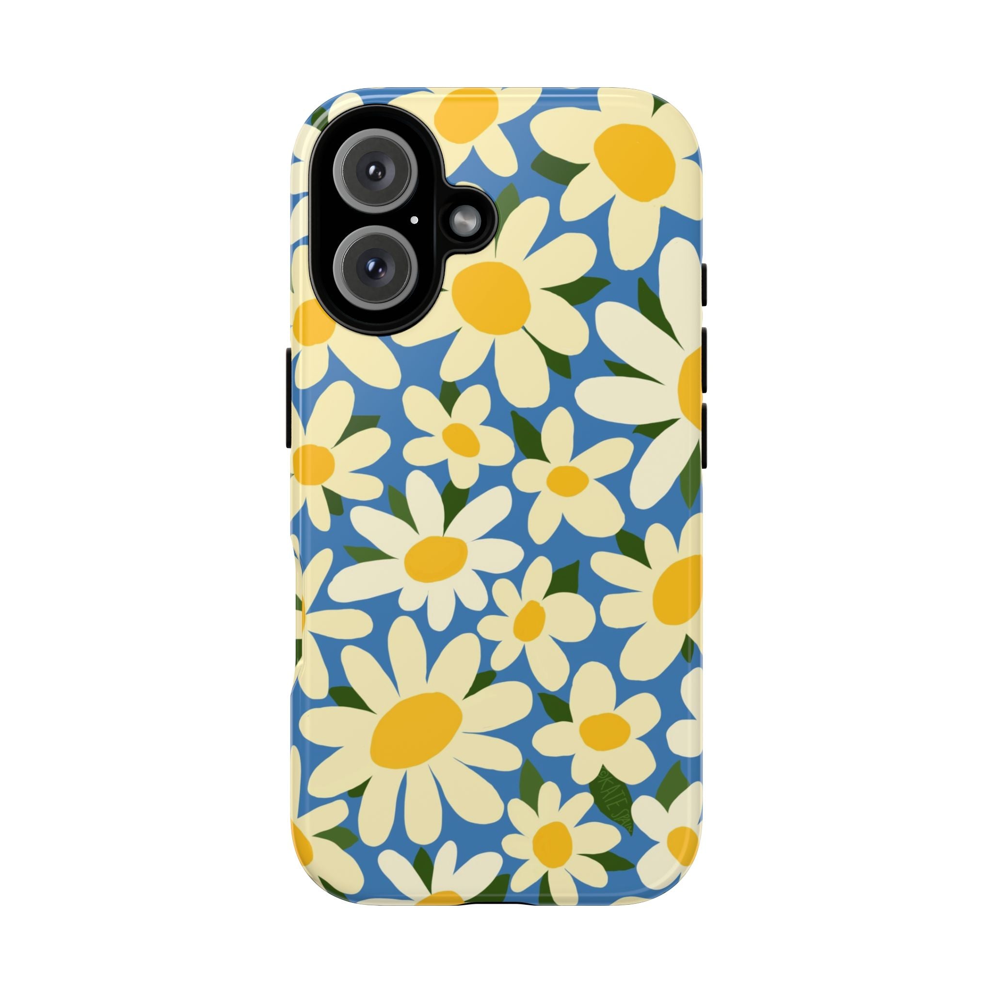 Shasta Daisy Tough iPhone 16 Case – Glossy | blue, cream, yellow daisy floral print