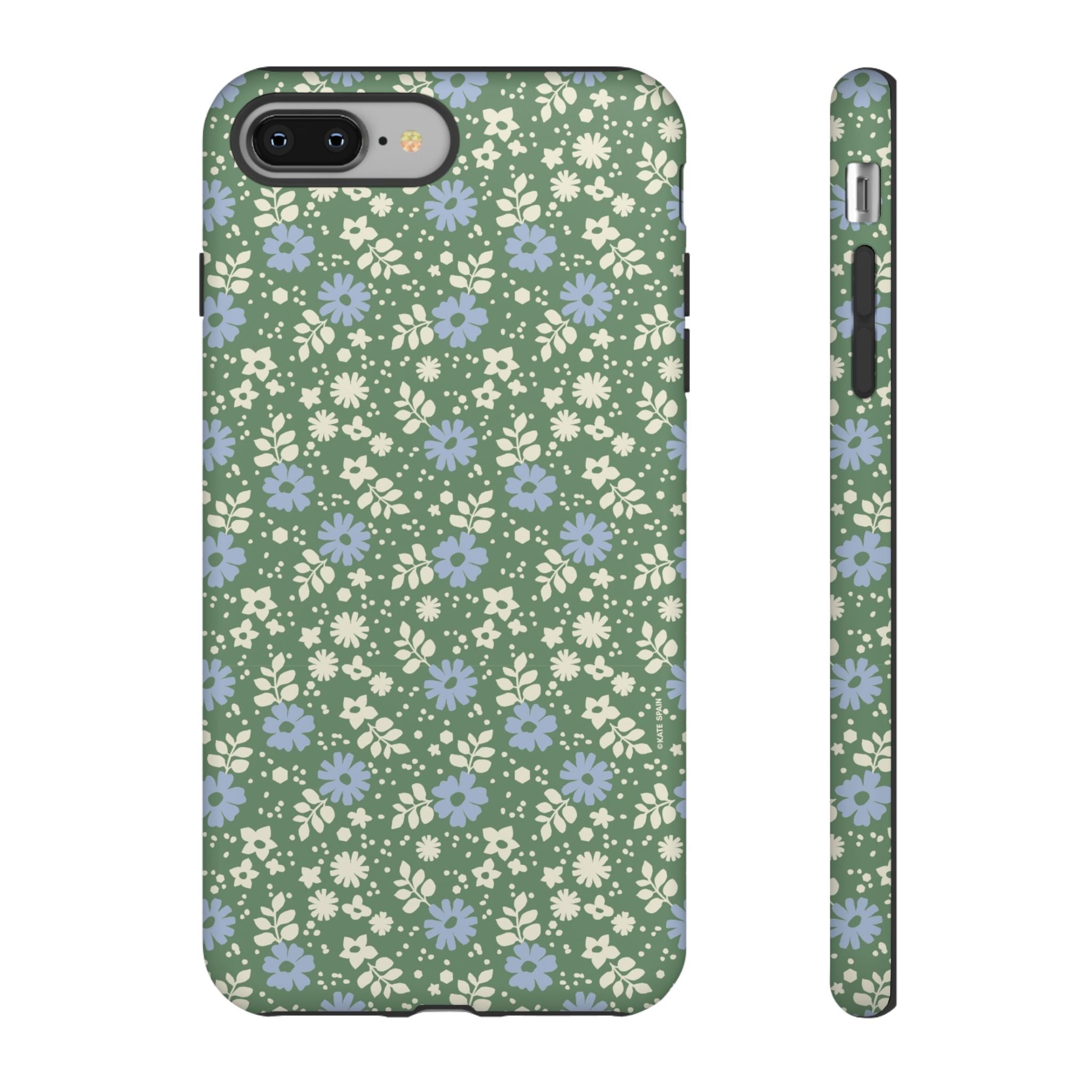 Petaline Tough iPhone 8 Plus Case – Matte | green, blue, cream ditsy floral print