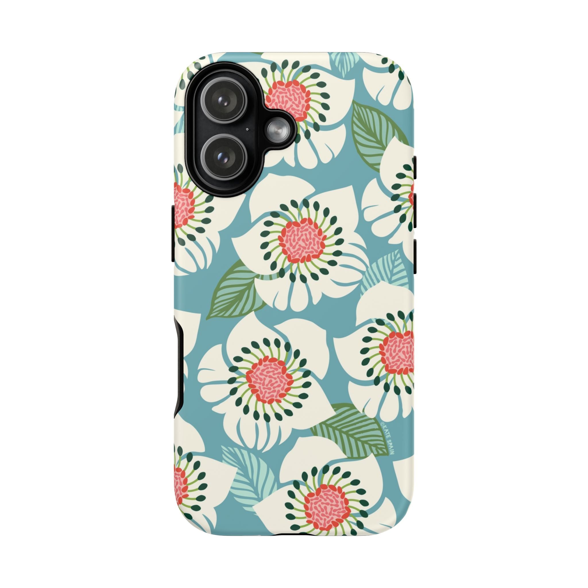 Panache Floral Tough iPhone 17 Case – Matte | sky blue, pale cream, pink anemone floral print