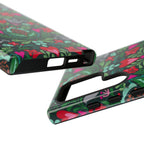 Rosemaling Samsung Galaxy S24 Ultra Case – side view of case buttons and ports | forest green, red, pink rosemaling floral print