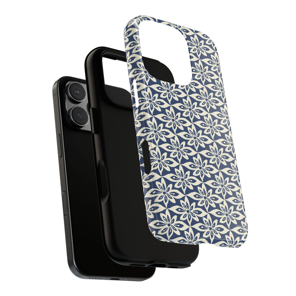 Lily Navy iPhone 16 Pro Max Case – Glossy | dual-layer construction detail — tough botanical phone case by Kate Spain