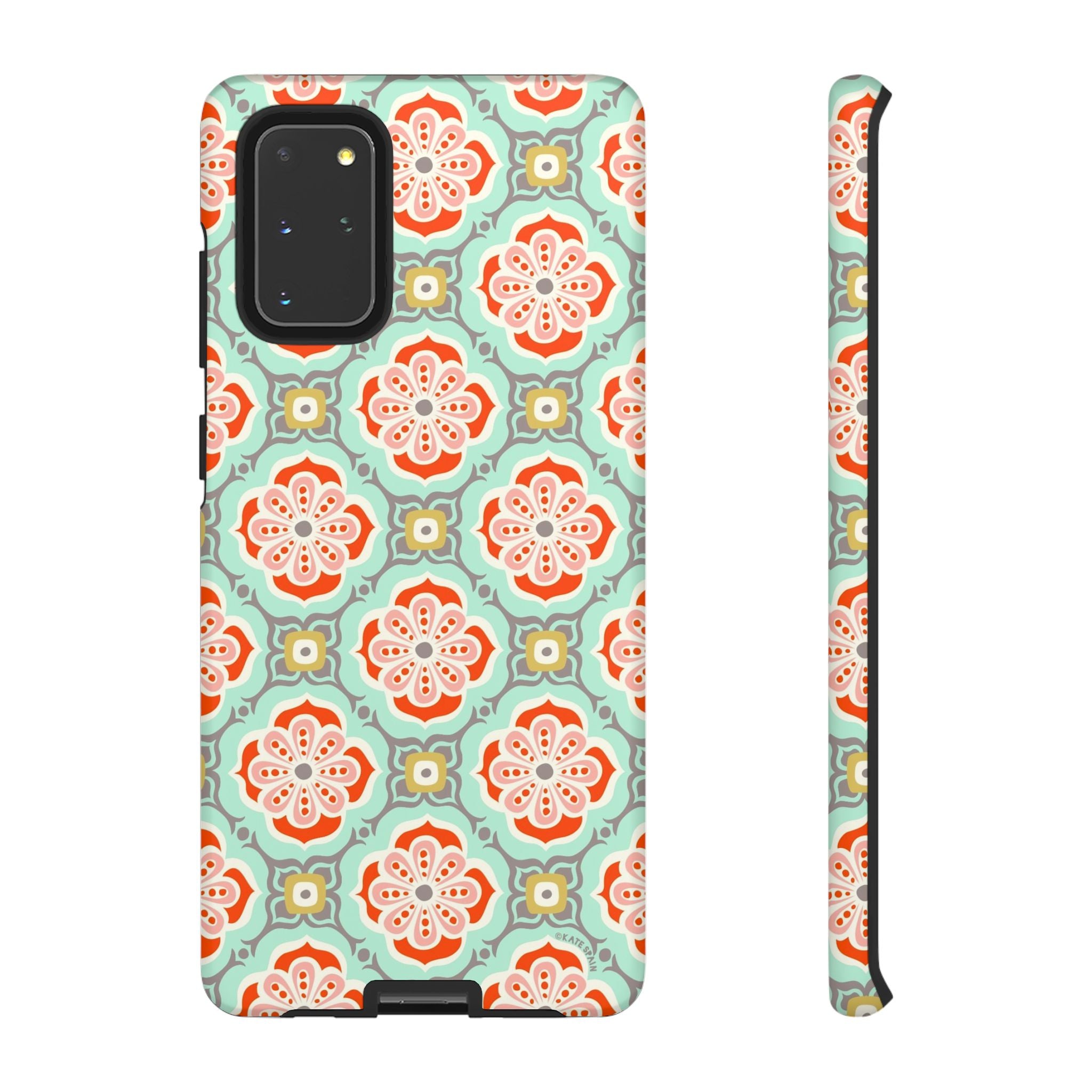 Luxury Alhambra Samsung Galaxy S20+ Case – Matte | light turquoise, coral, cream geometric medallion tile print