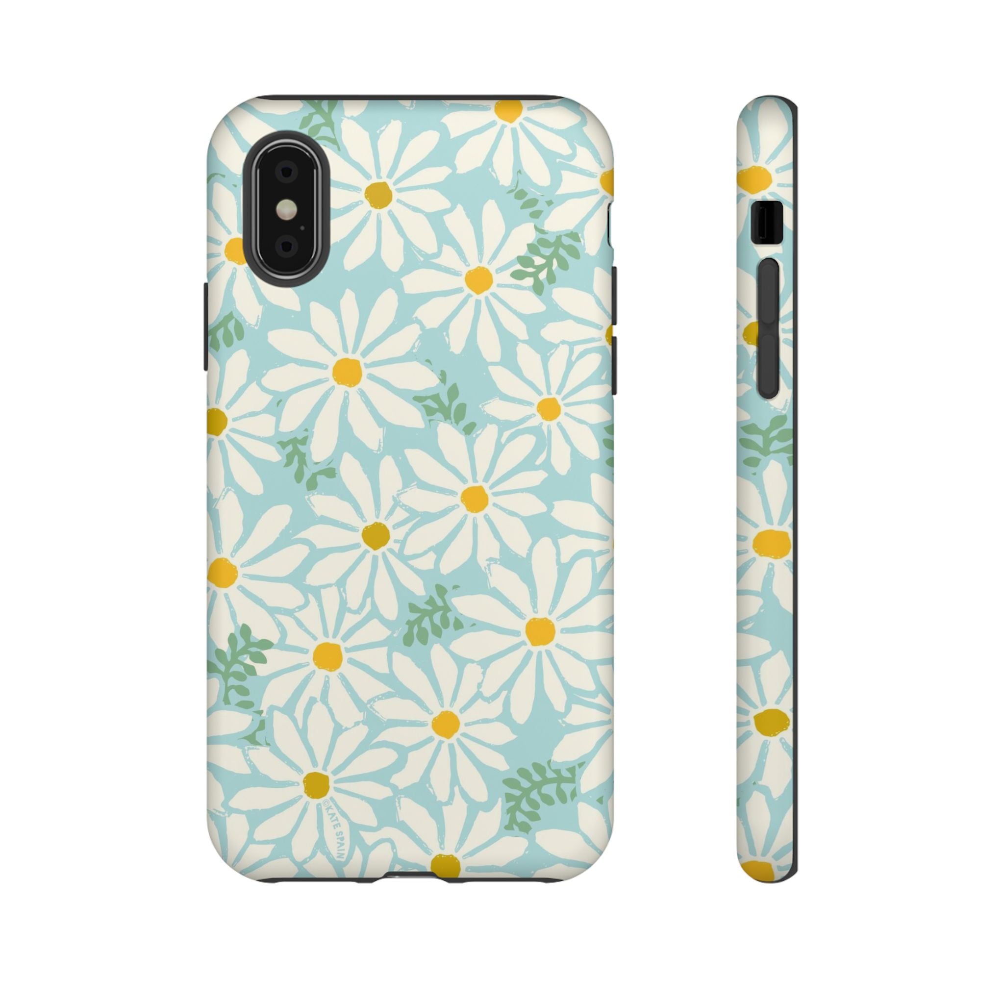 Daisies Tough iPhone XS Case – Matte | mint, white, yellow botanical daisy floral print