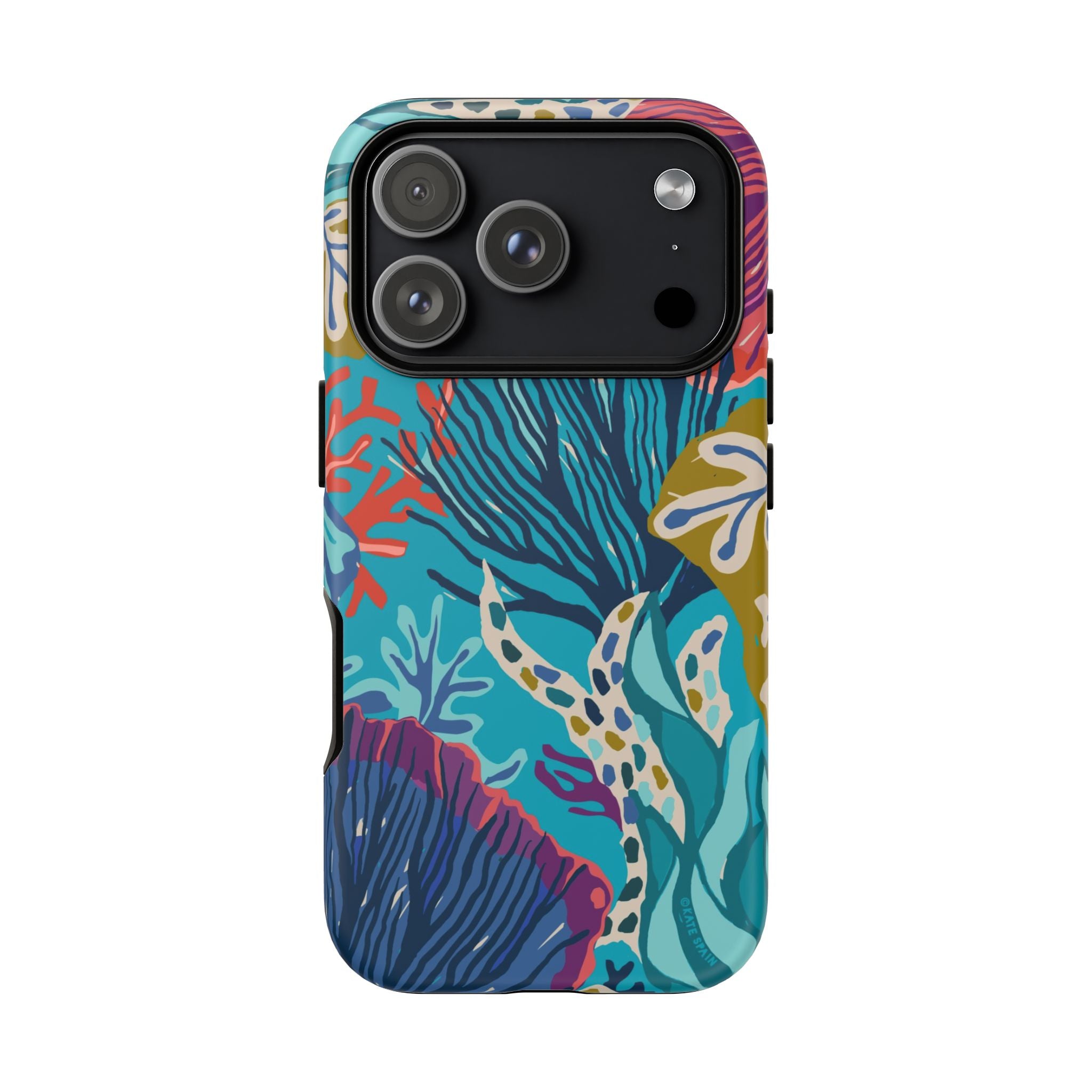 Reef Tough iPhone 17 Pro Case – Matte | teal, coral, navy, purple botanical coral reef print