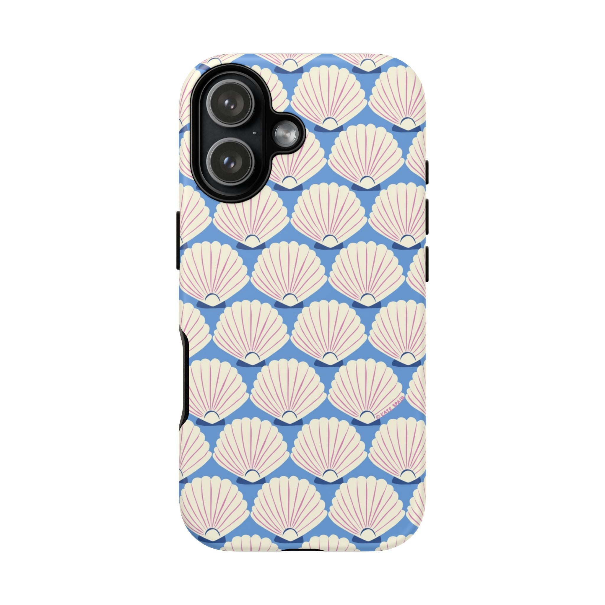Seashells Tough iPhone 17 Case – Matte | periwinkle, cream, blush scallop shell print