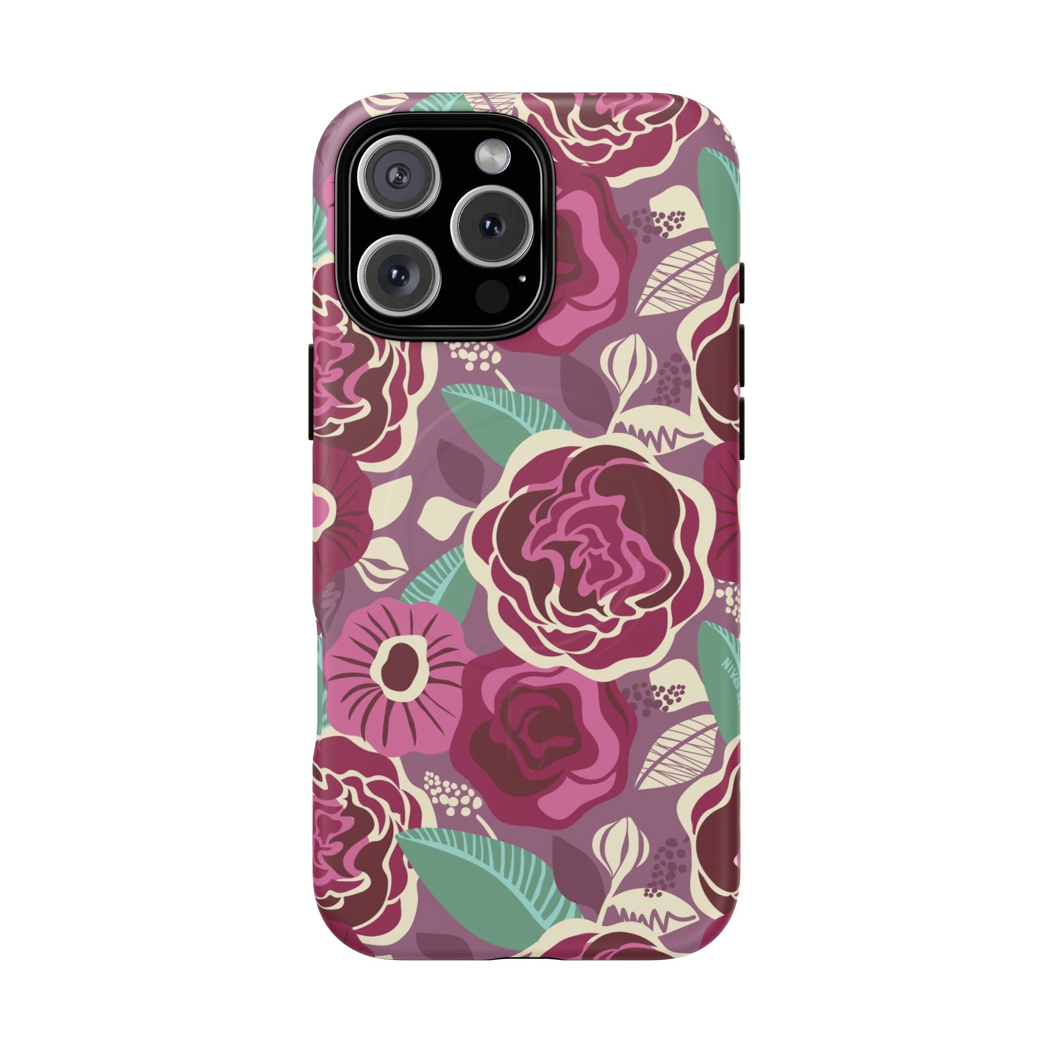Luxury Tea Rose Burgundy MagSafe iPhone 16 Pro Max Case – Matte | burgundy, magenta, plum botanical rose floral print