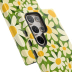 Luxury Shasta Samsung Galaxy S24 Ultra Case – Glossy | close-up 5 lenses in camera in case in green, white, yellow daisy floral print