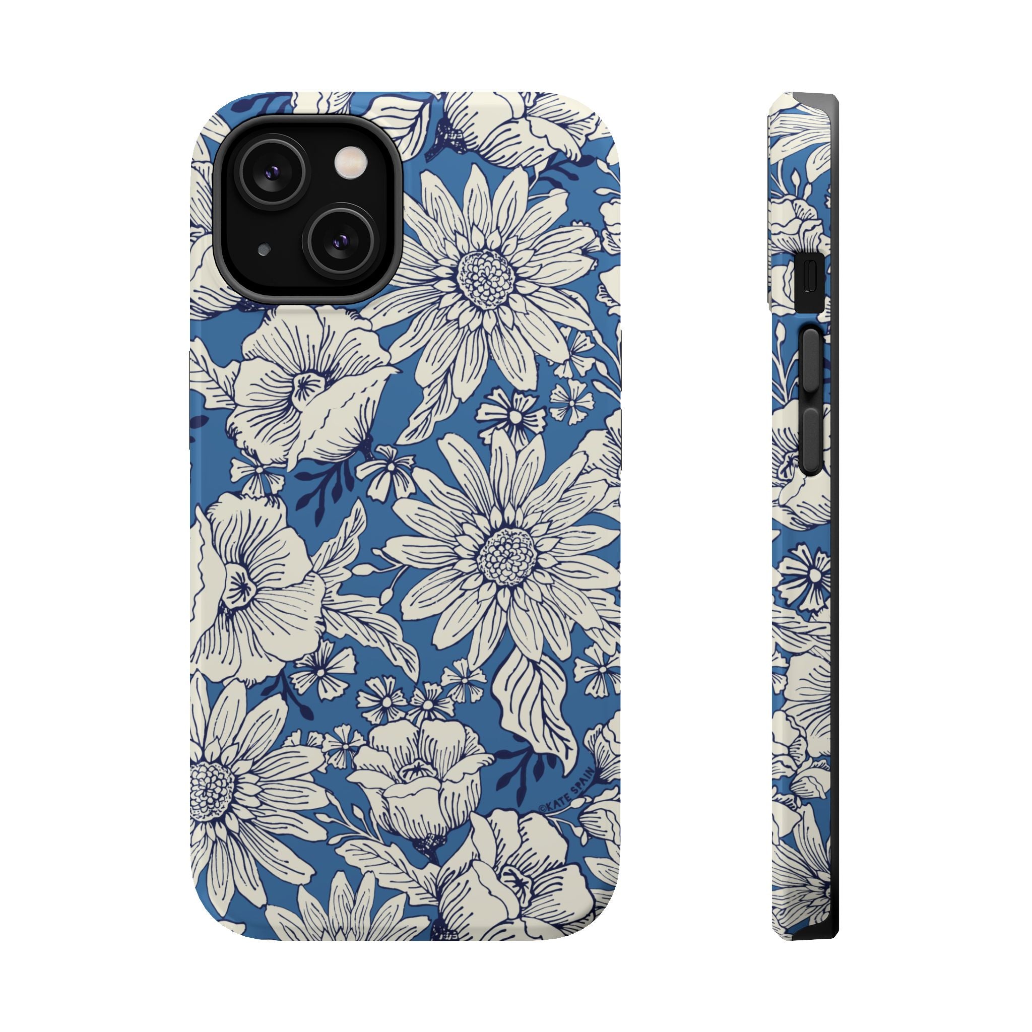 Jardin Luxury MagSafe iPhone 14 Case – Glossy | navy and cream botanical floral print