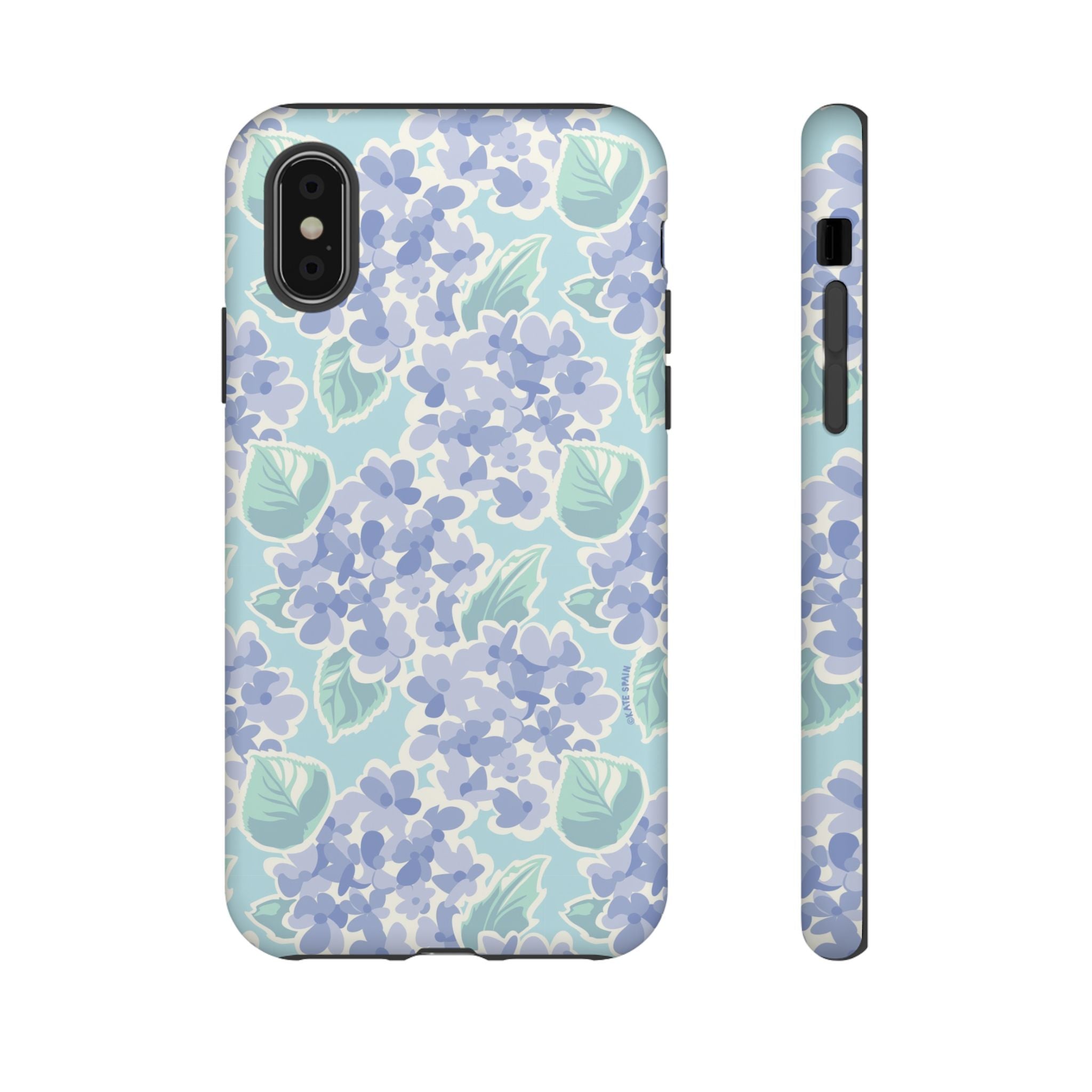 Nantucket Hydrangea Tough iPhone XS Case – Matte | white, lavender, mint watercolor hydrangea print