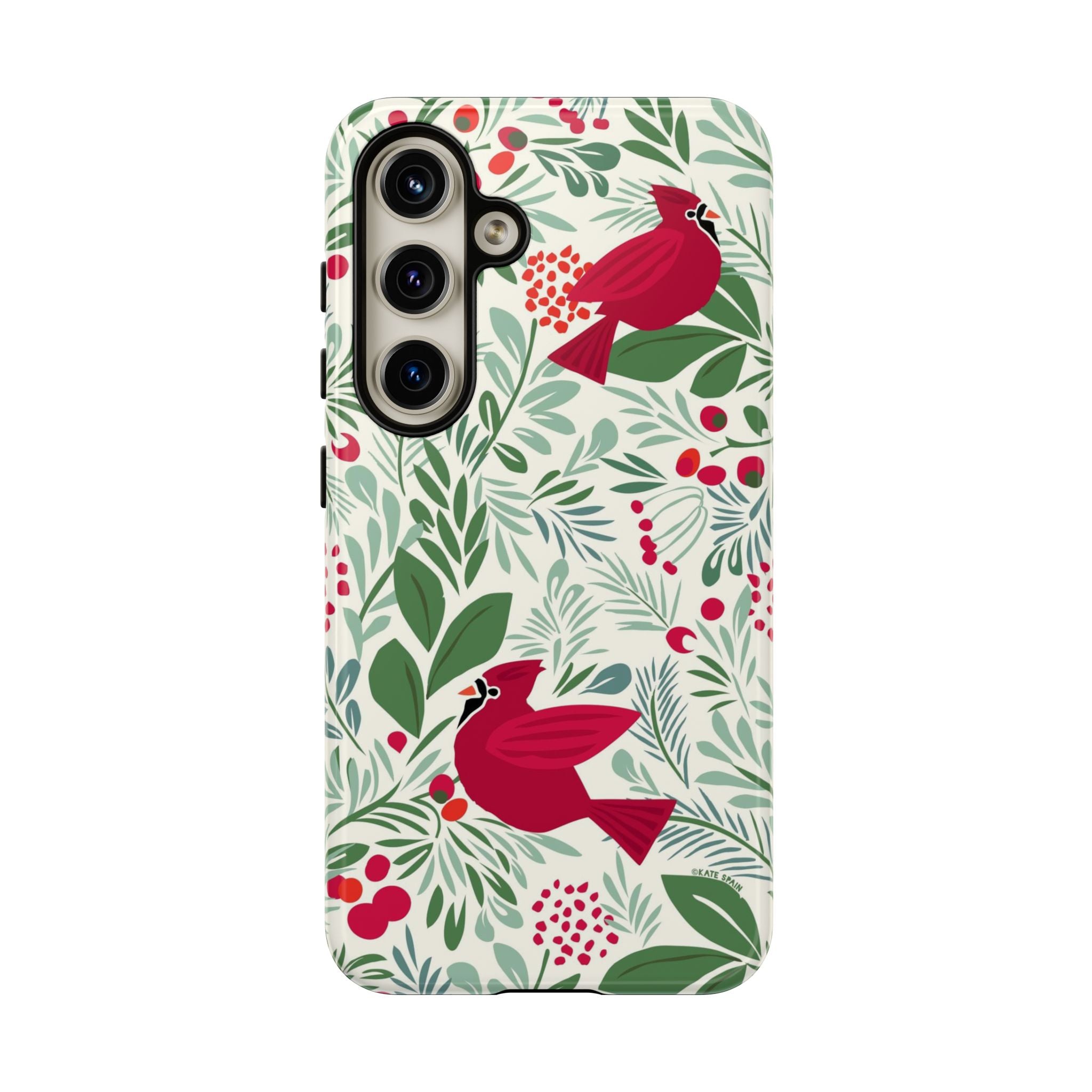 Birds and Berries Samsung Galaxy S24 Plus Case – Glossy | cream, red, green botanical cardinal berry print