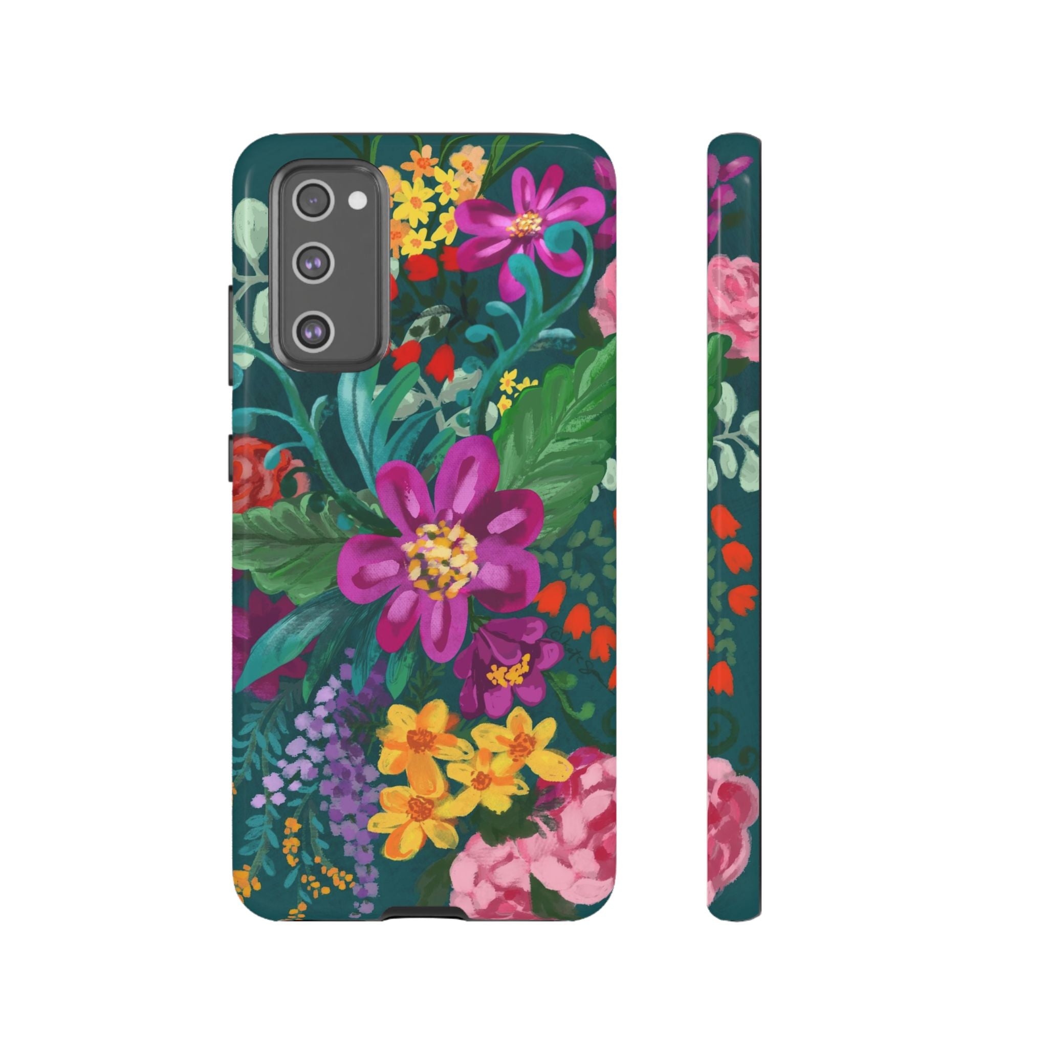 Tropical Posy Samsung Galaxy S20 FE Case – Glossy | teal, magenta, yellow, pink vibrant botanical floral print