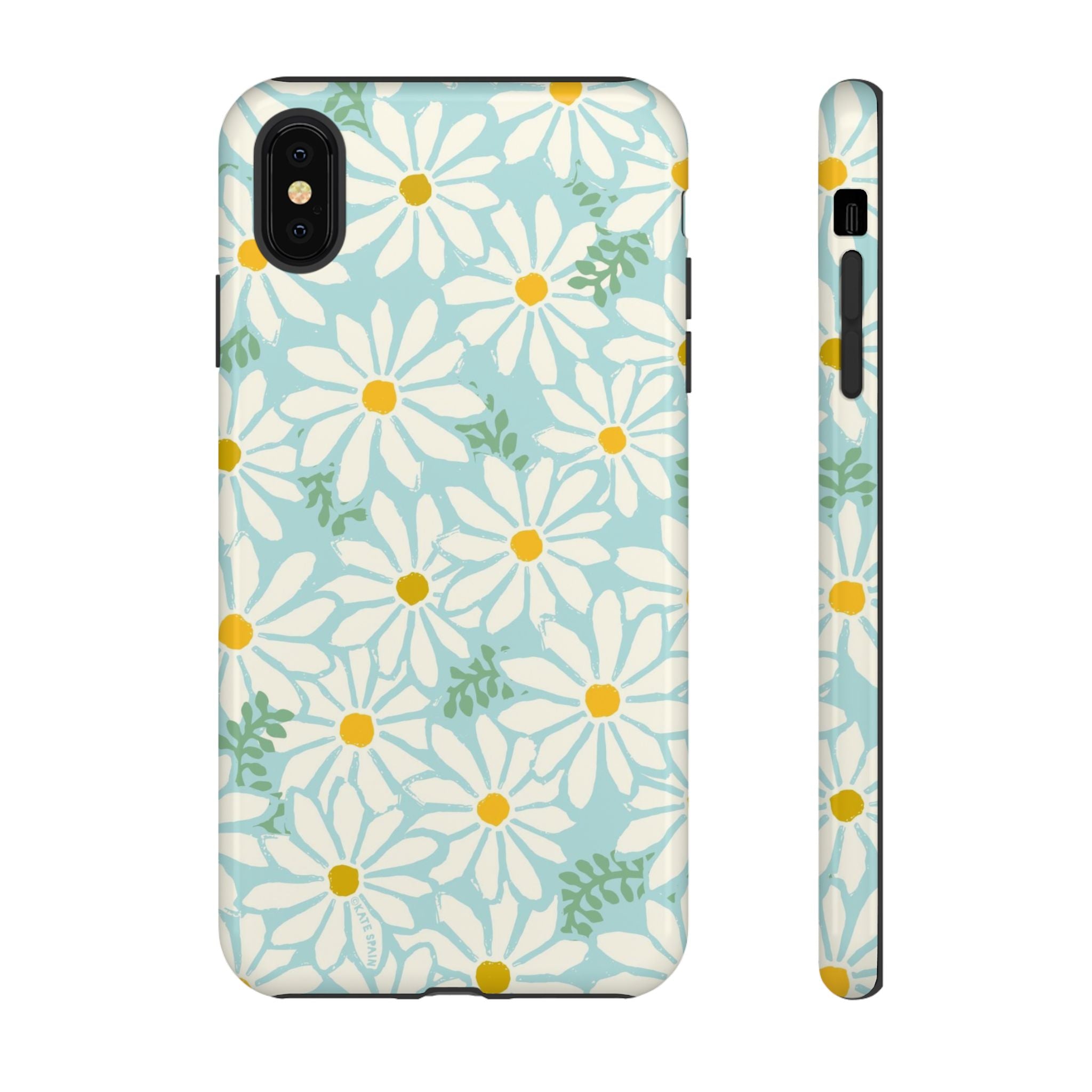 Daisies Tough iPhone XS Max Case – Glossy | mint, white, yellow botanical daisy floral print