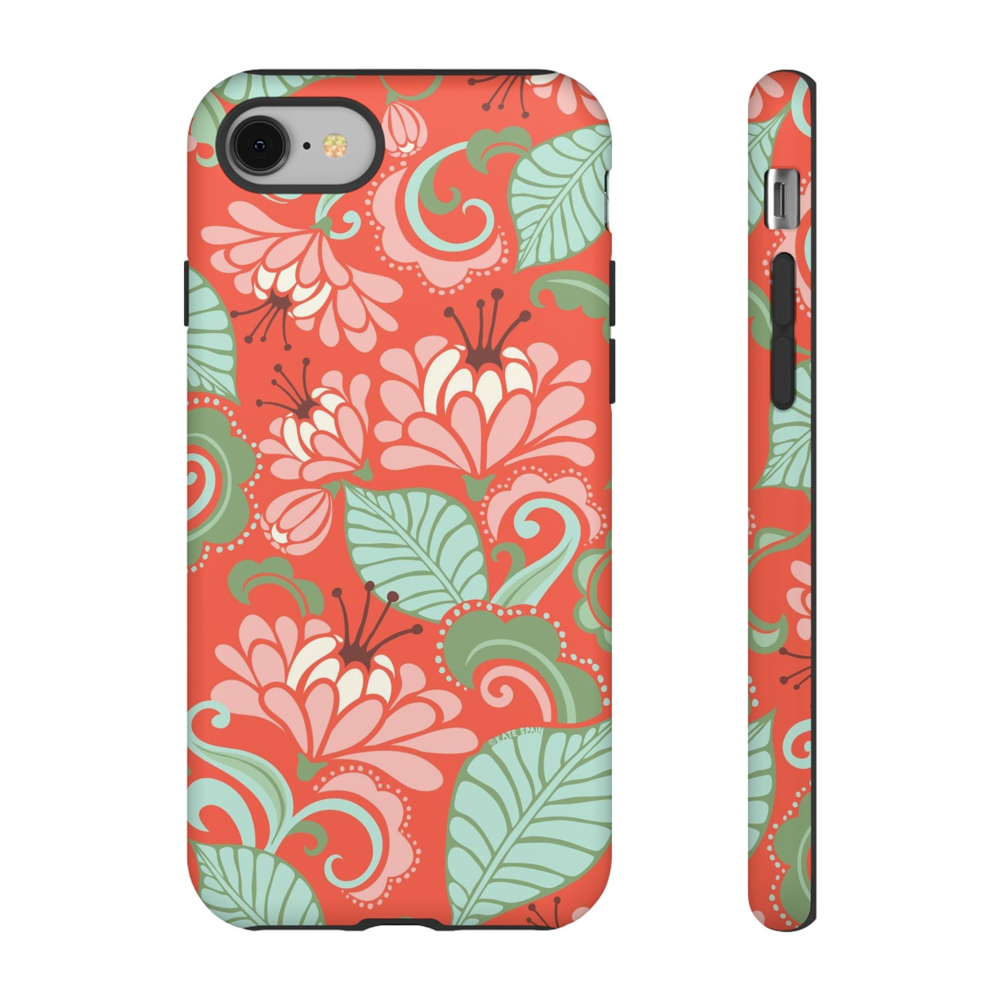 Sarabande Tough iPhone 8 Case – Matte | coral, pink, cream, green botanical floral print