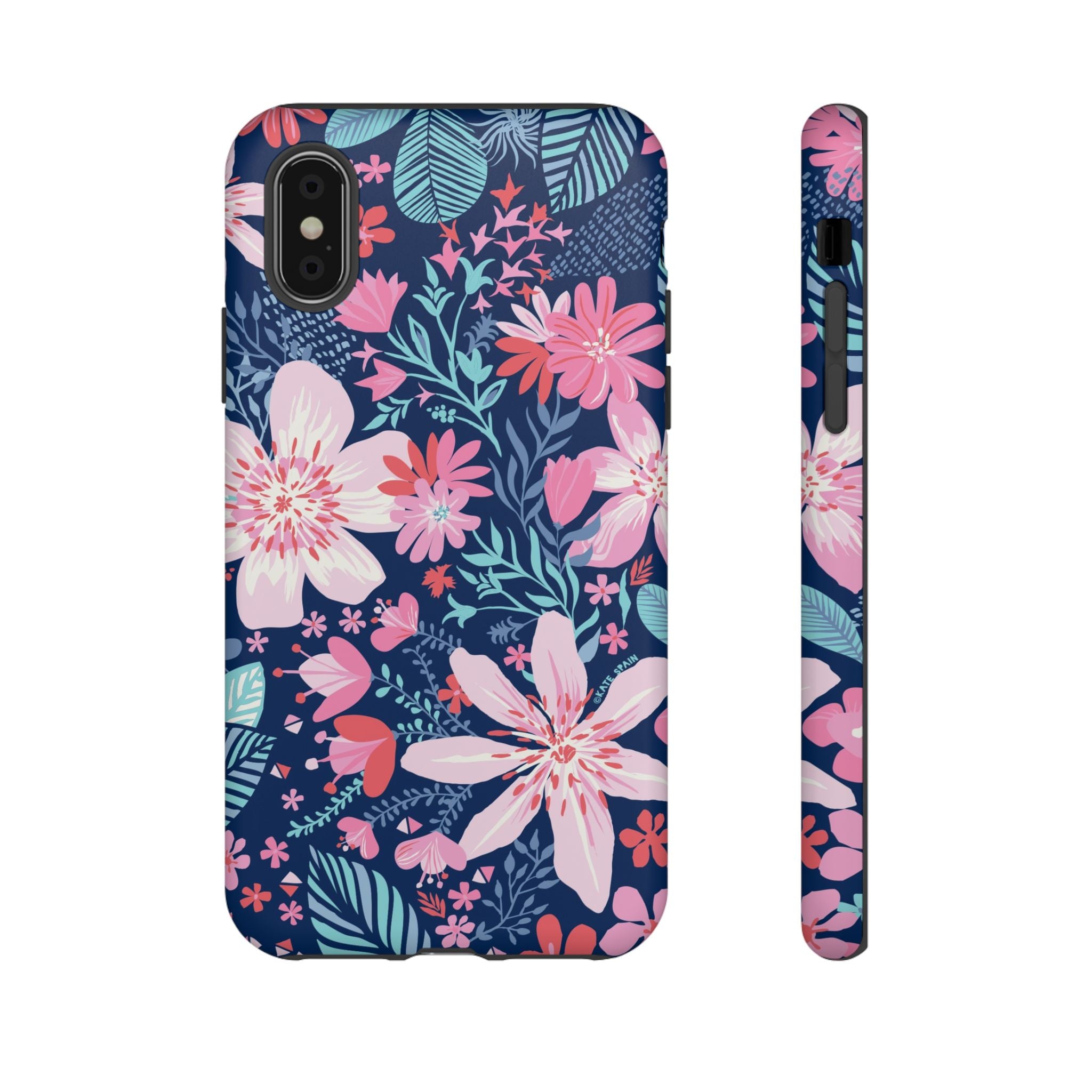 Bonaire Tough iPhone X Case – Matte | navy, pink, white tropical floral botanical print