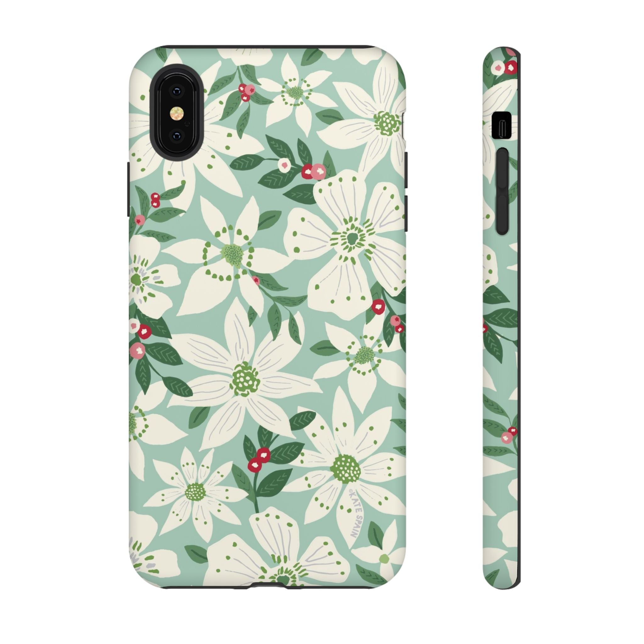 Gardenia Tough iPhone XS Max Case – Matte | light blue, white, green, red gardenia botanical print