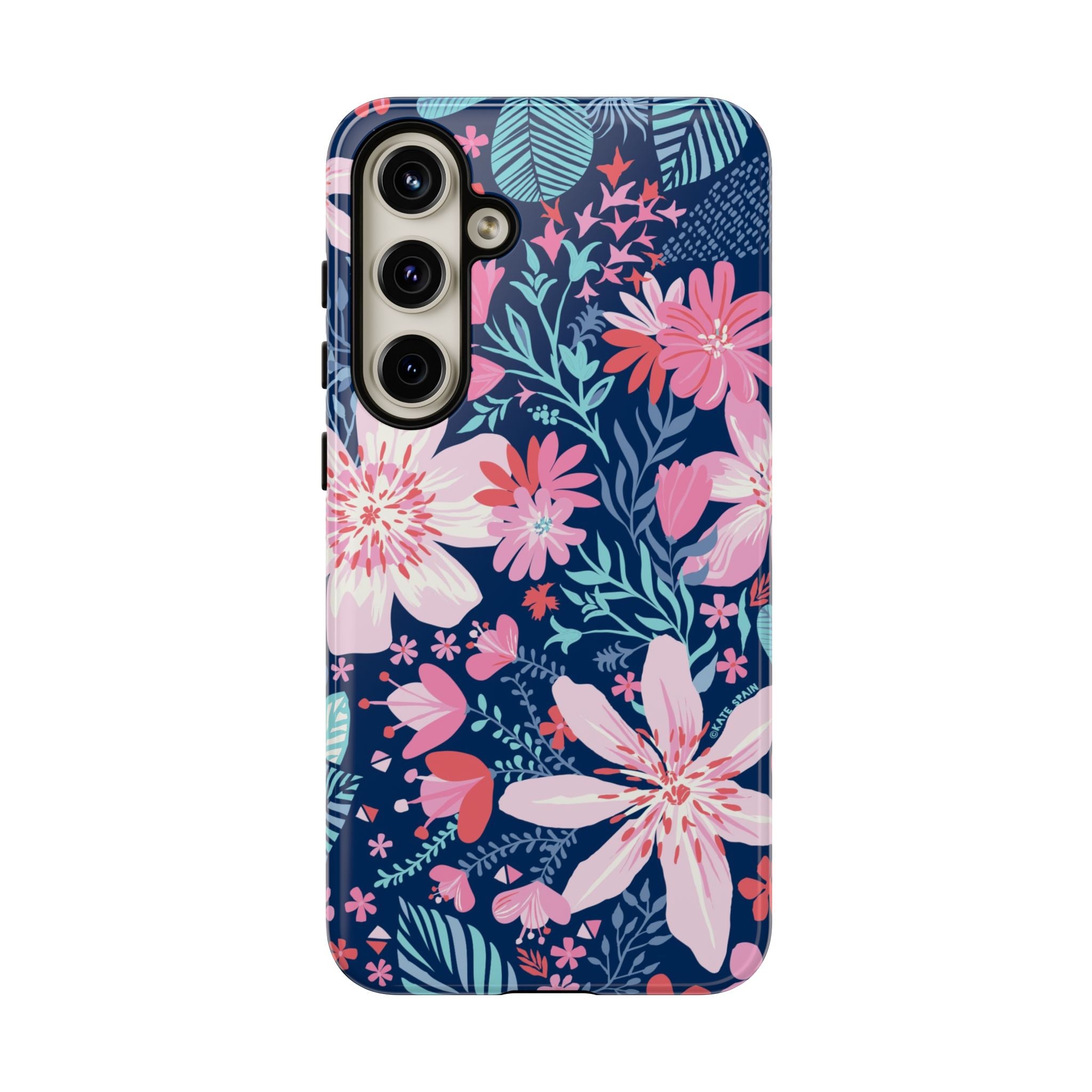 Tropical Bonaire Samsung Galaxy S24 Plus Case – Glossy | navy, pink, white tropical floral botanical print