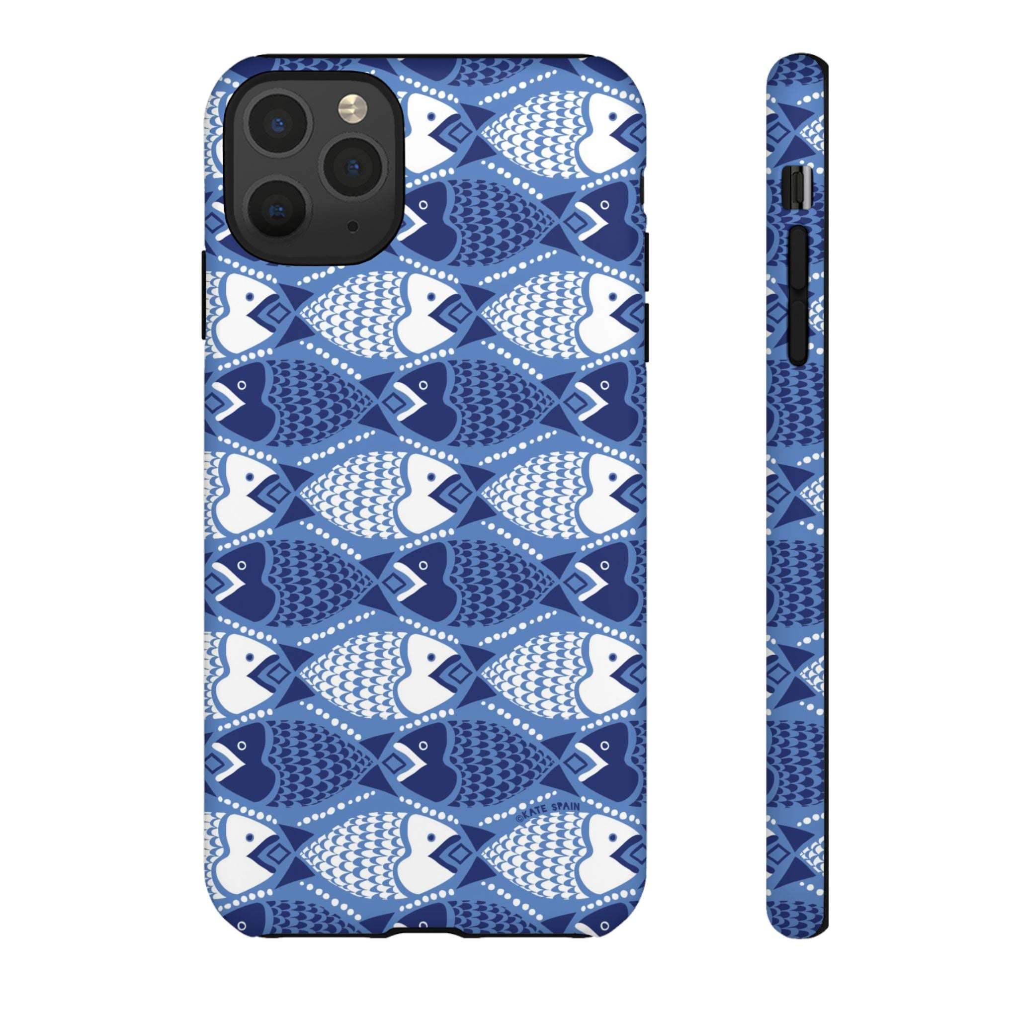 Catch of the Day Tough iPhone 11 Pro Max Case – Matte | navy, blue, white geometric fish print