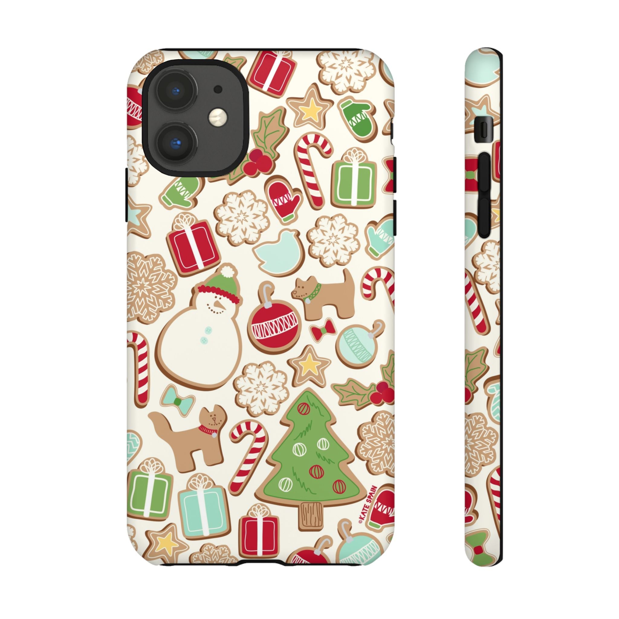 Gingerbread Cookies Tough iPhone 11 Case – Matte | cream, red, green gingerbread holiday cookie print