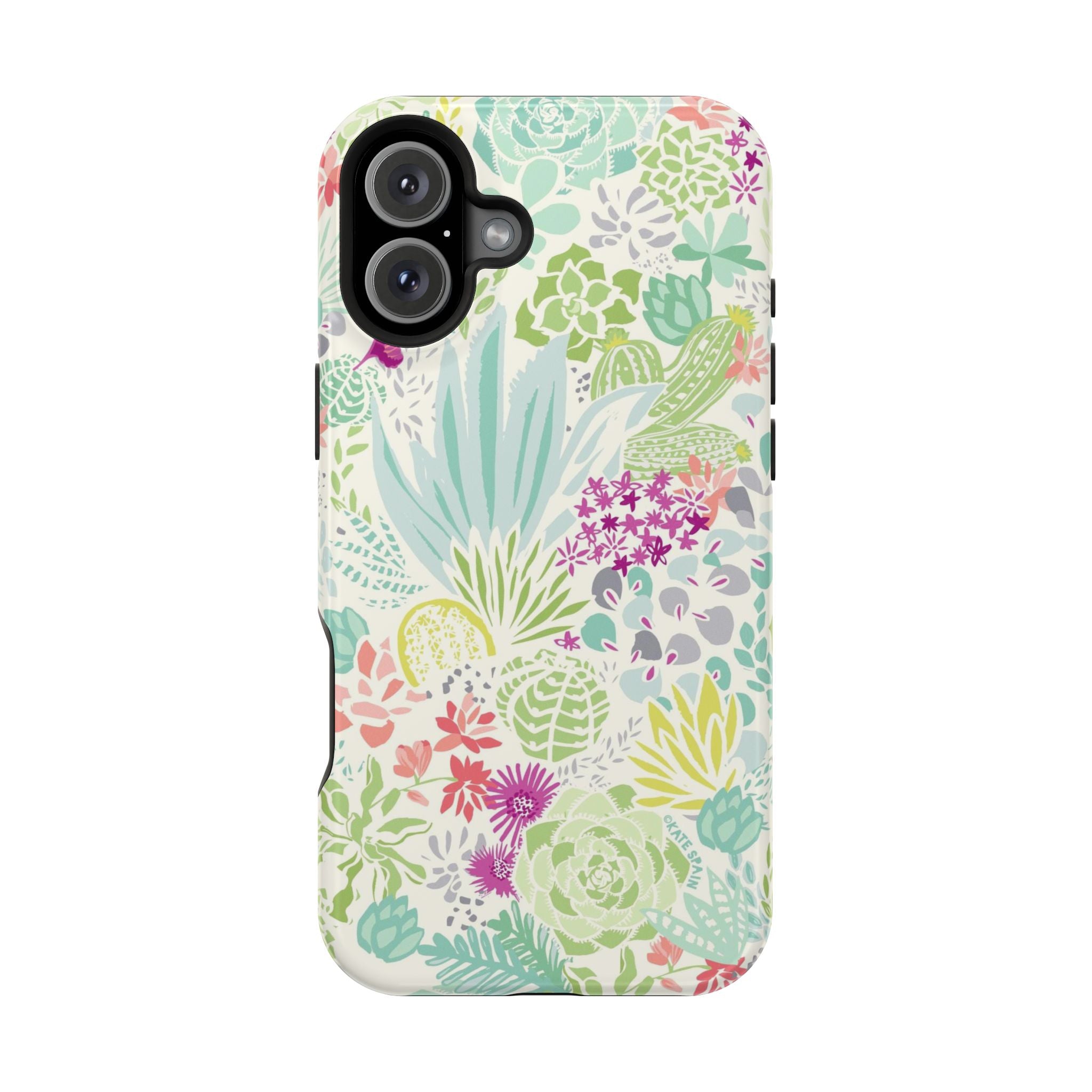 Canyon MagSafe iPhone 16 Plus Case – Glossy | aqua, coral, purple, sage green succulent and cactus print