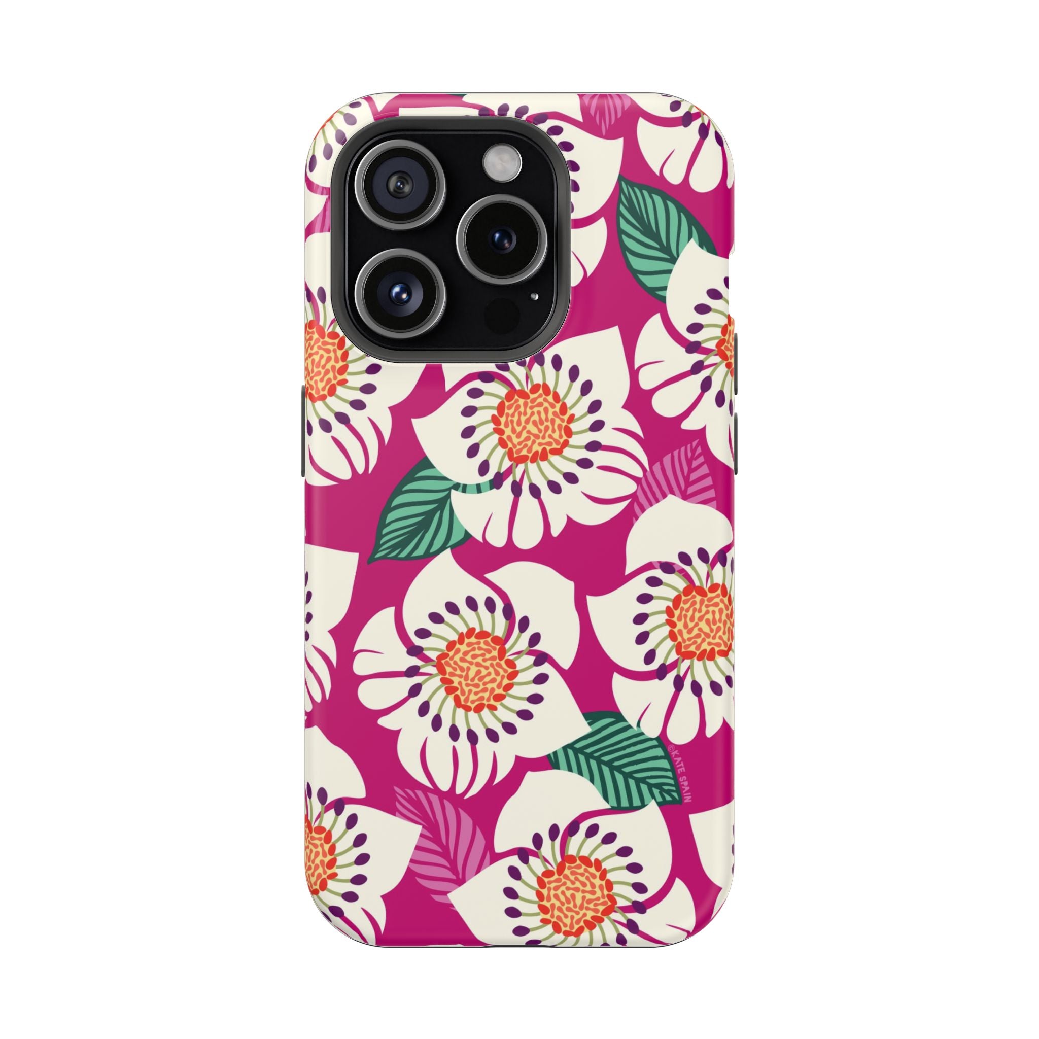 Panache Rose MagSafe iPhone 15 Pro Case – Matte | berry, cream white, peach anemone floral print