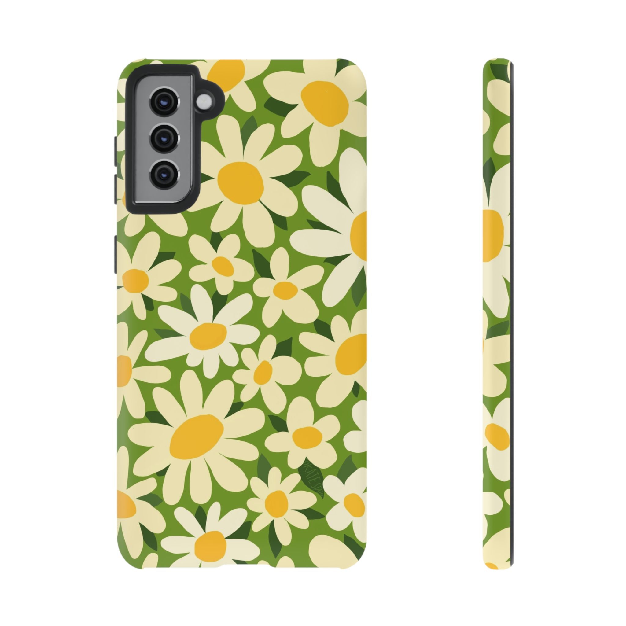 Luxury Shasta Samsung Galaxy S21 Plus Case – Matte | green, white, yellow daisy floral print