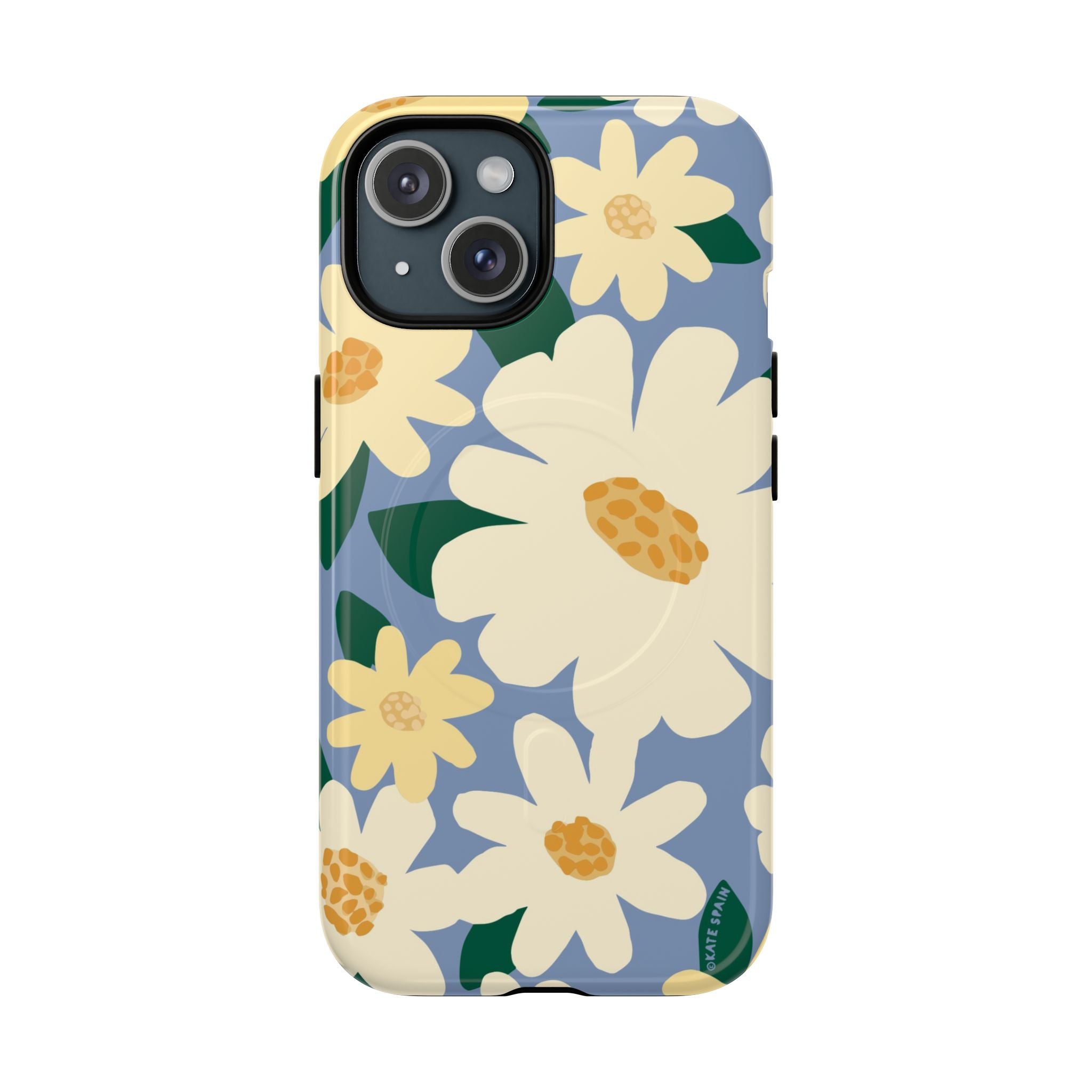 Chamomile MagSafe iPhone 17 Case – Glossy | periwinkle, cream, yellow botanical daisy floral print