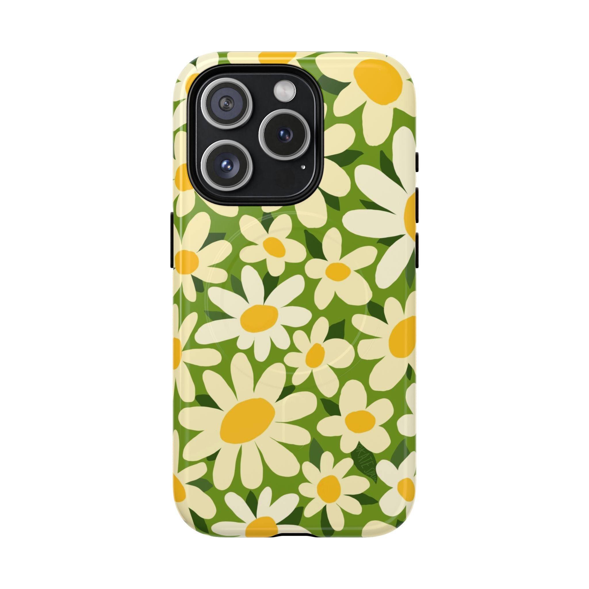 Shasta Daisy MagSafe iPhone 15 Pro Case – Glossy | green, white, yellow daisy floral print