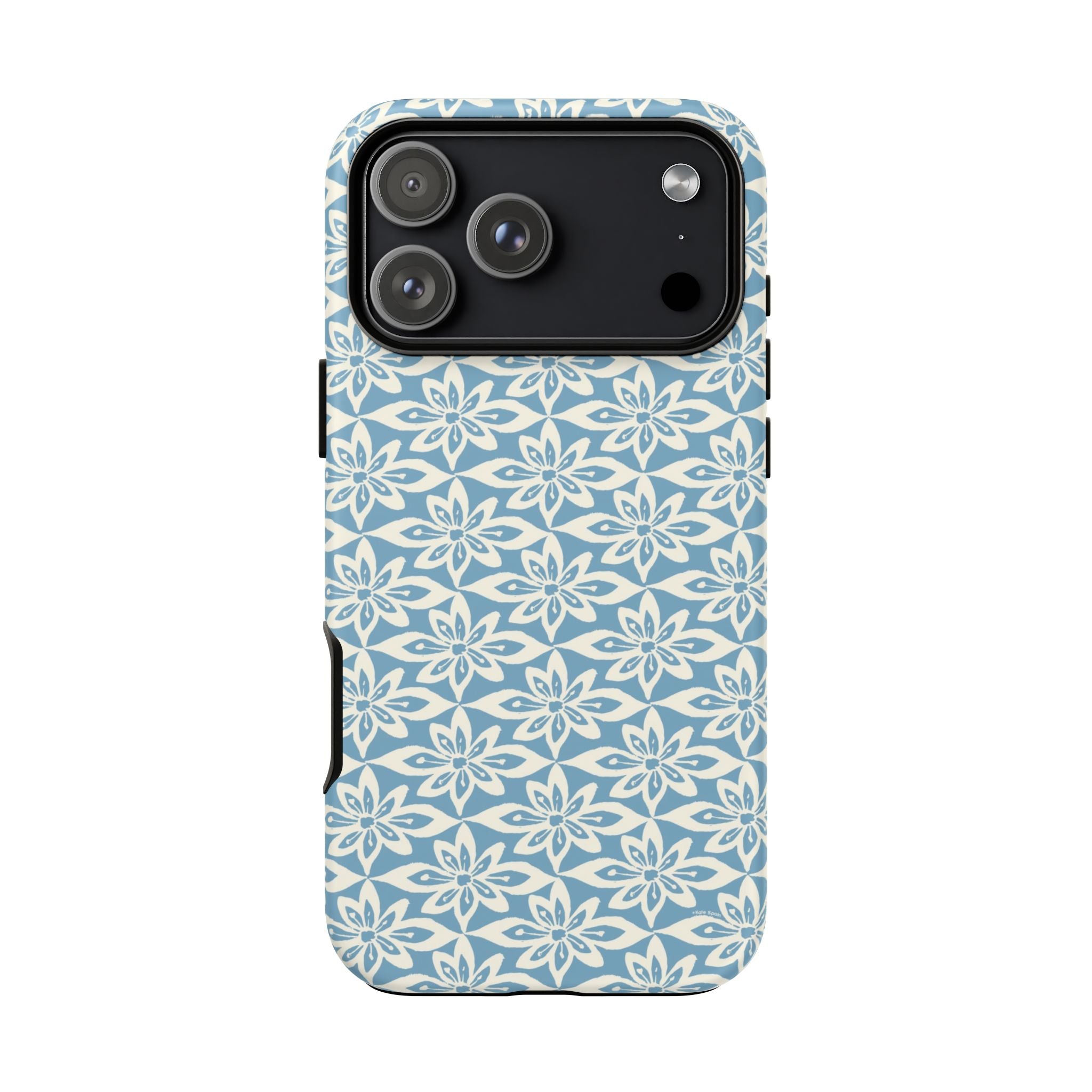 Lily Blue iPhone 17 Pro Case – Matte | graphic white lily print on soft cerulean — botanical phone case by Kate Spain