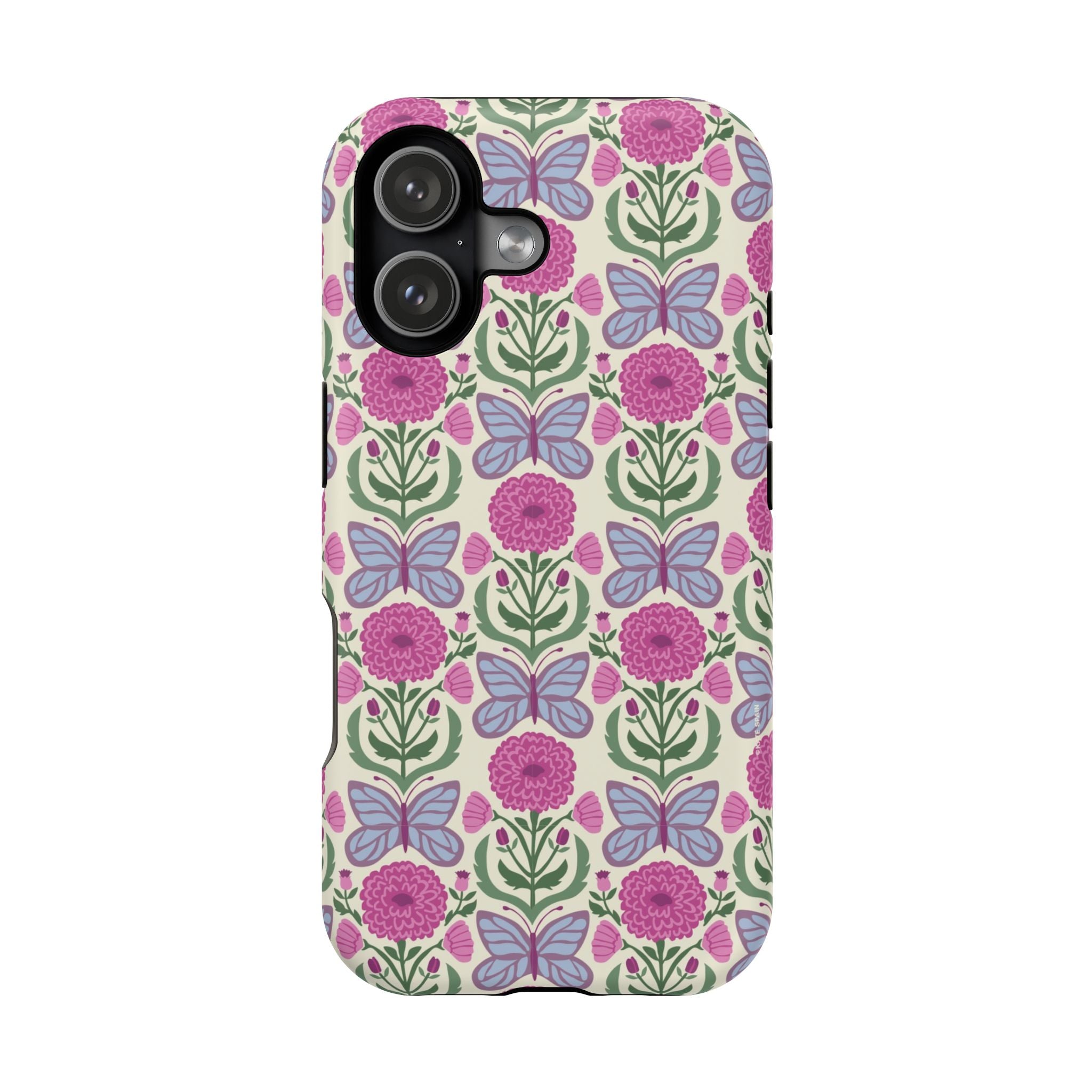 Butterfly MagSafe iPhone 17 Case – Matte | cream, magenta, periwinkle butterfly floral print