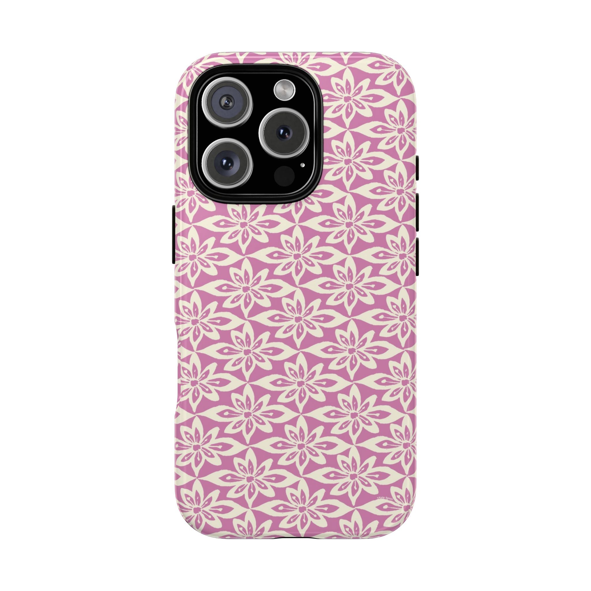 Lily Rose iPhone 16 Pro Case – Glossy | graphic white lily print on soft rose — botanical phone case by Kate Spain