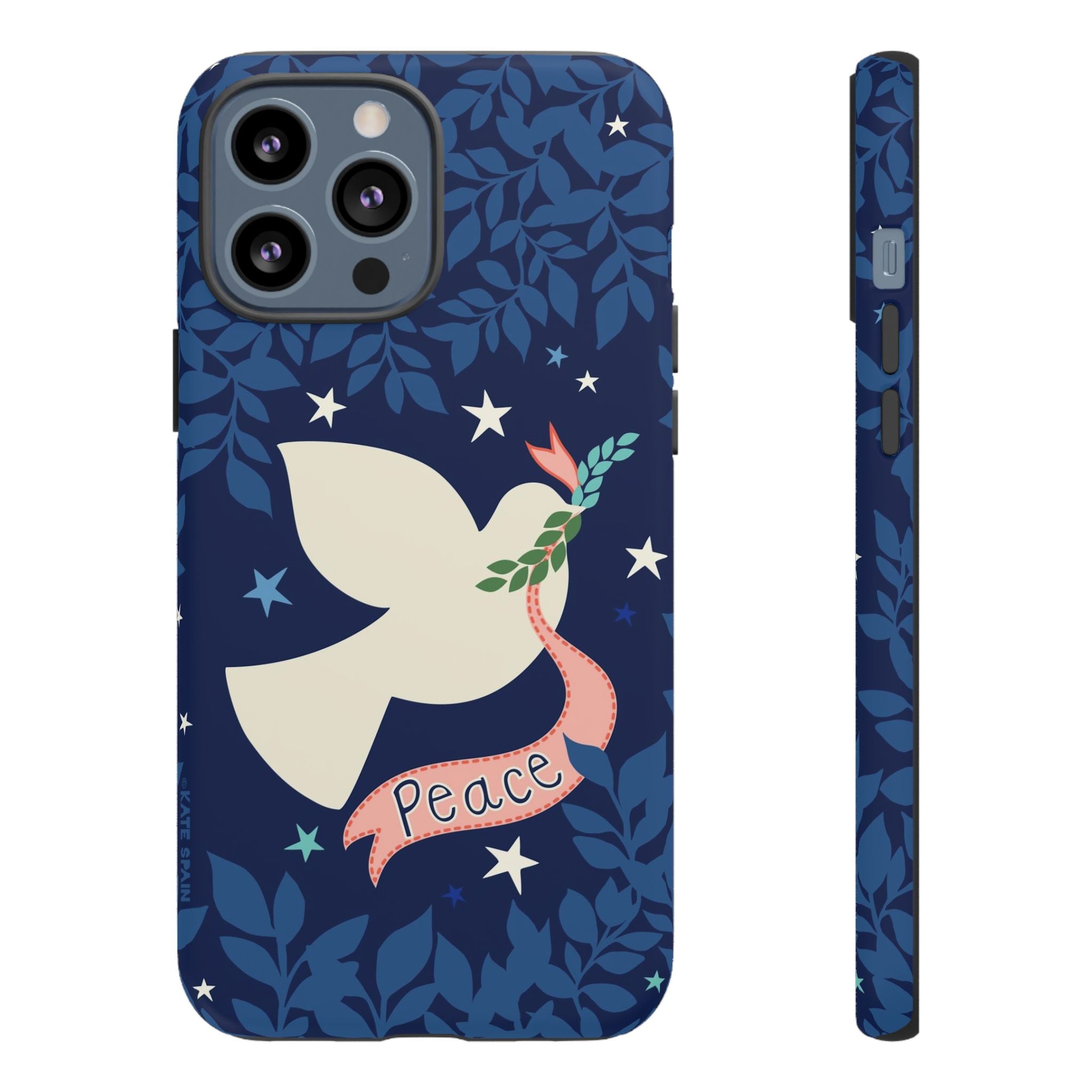 Peace Tough iPhone 13 Pro Max Case – Matte | navy, cream peace dove, stars, botanical print