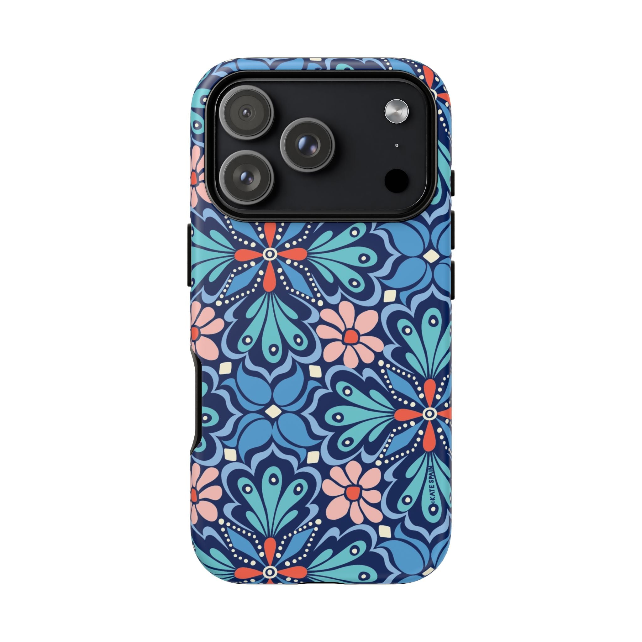 Bolero Tough iPhone 17 Pro Case – Matte | navy, cobalt, blush geometric medallion floral print