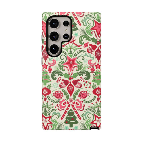 Luxury Wonderland Samsung Galaxy S24 Ultra Case – Matte | cream, red, green ornate damask Christmas floral print