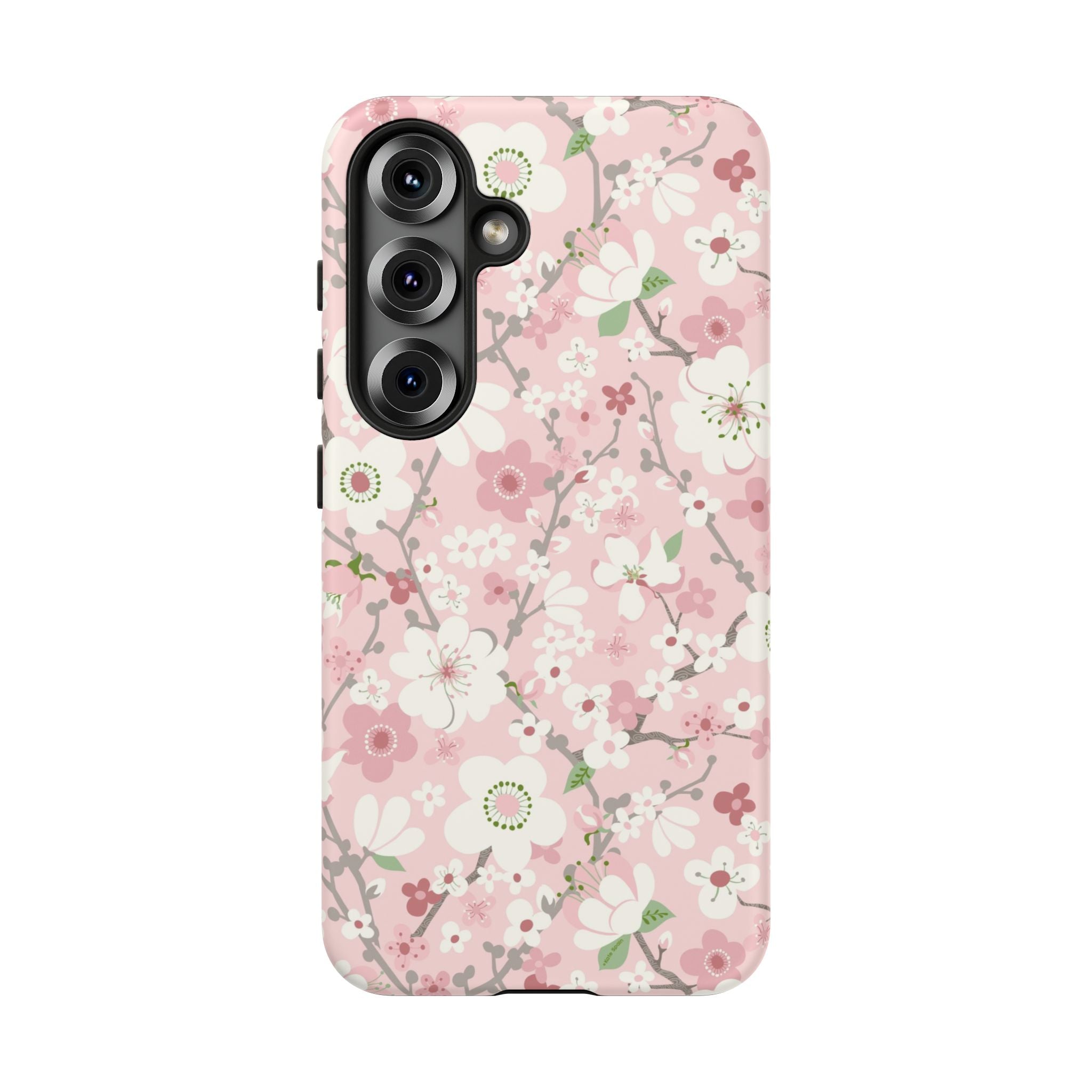 Luxury Pink Cherry Blossom Samsung Galaxy S25 Case – Matte | pink, white, cherry blossom floral print