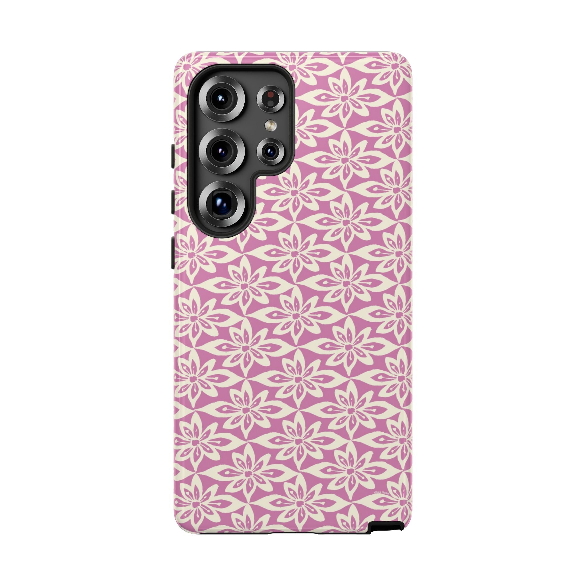 Lily Rose Samsung Galaxy S25 Plus Matte case — graphic white lily print on soft rose — botanical phone case by Kate Spain