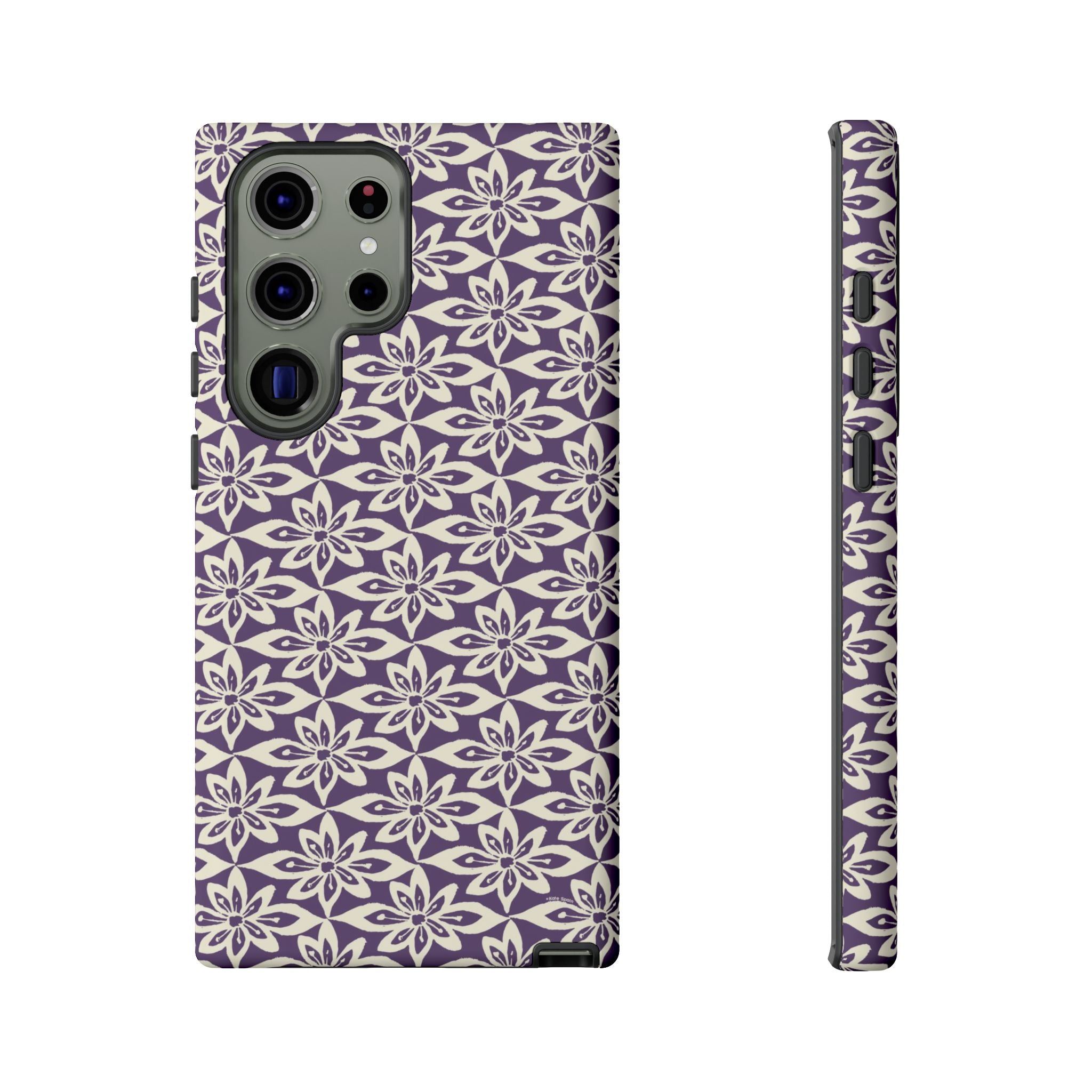 Lily Plum Samsung Galaxy S23 Ultra Matte case — graphic white lily print on rich violet — botanical phone case by Kate Spain